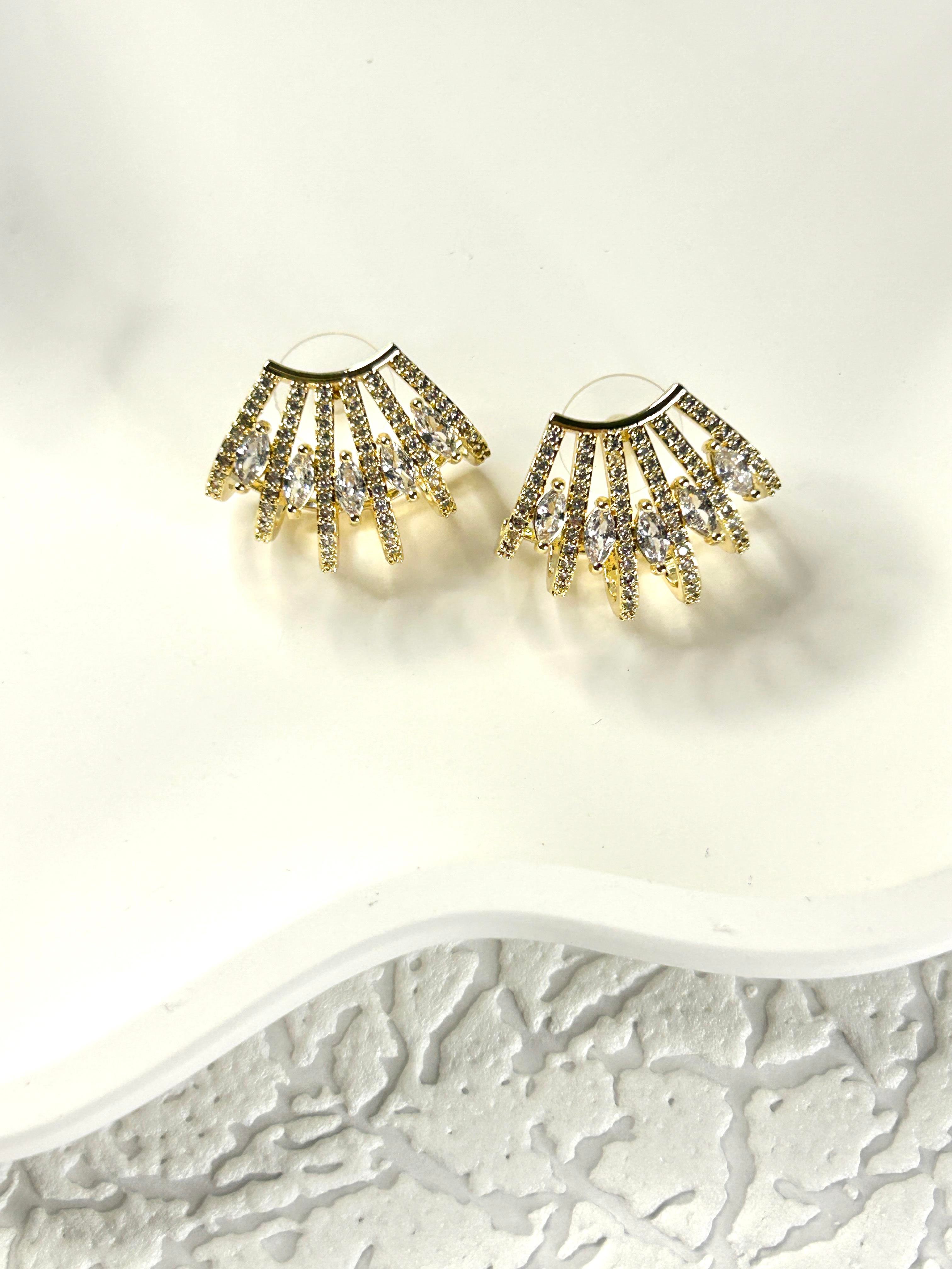 Premium Zirkon Taşlı Çoklu Görünüm Gold Küpe