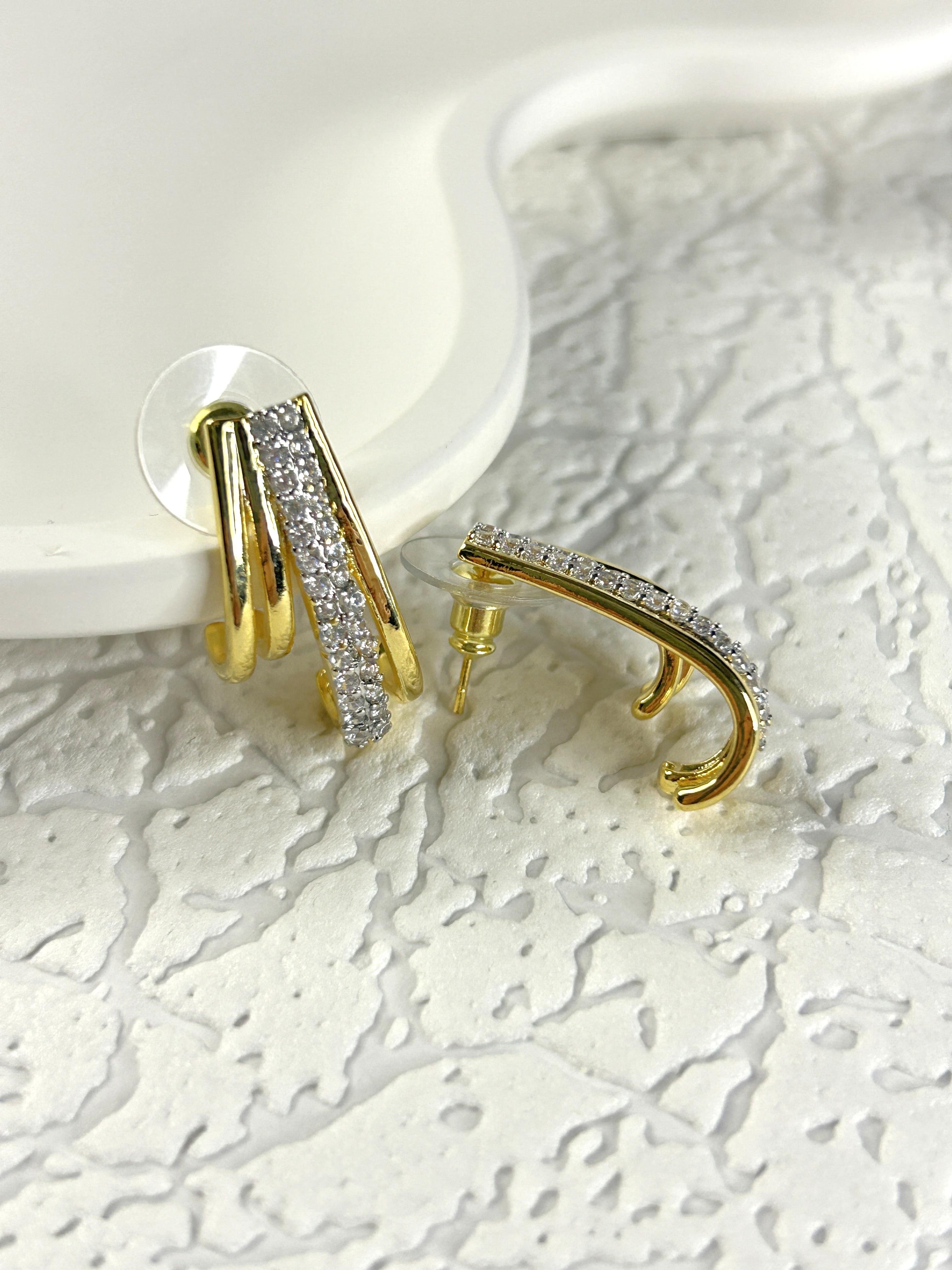 Premium Zirkon Taşlı Gold Küpe