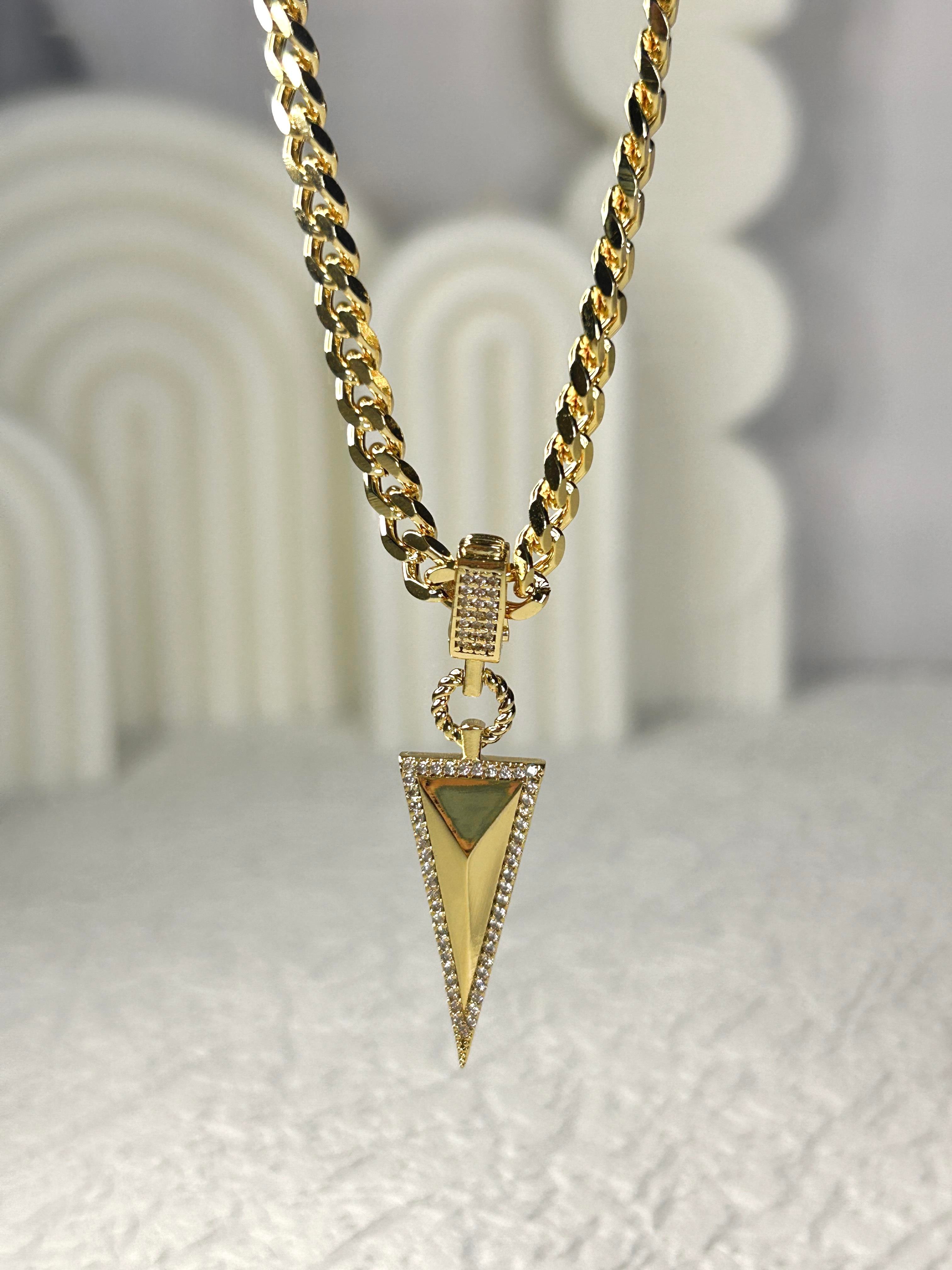 Premium Zirkon Taşlı Kalın Zincir Üçgen Kolye