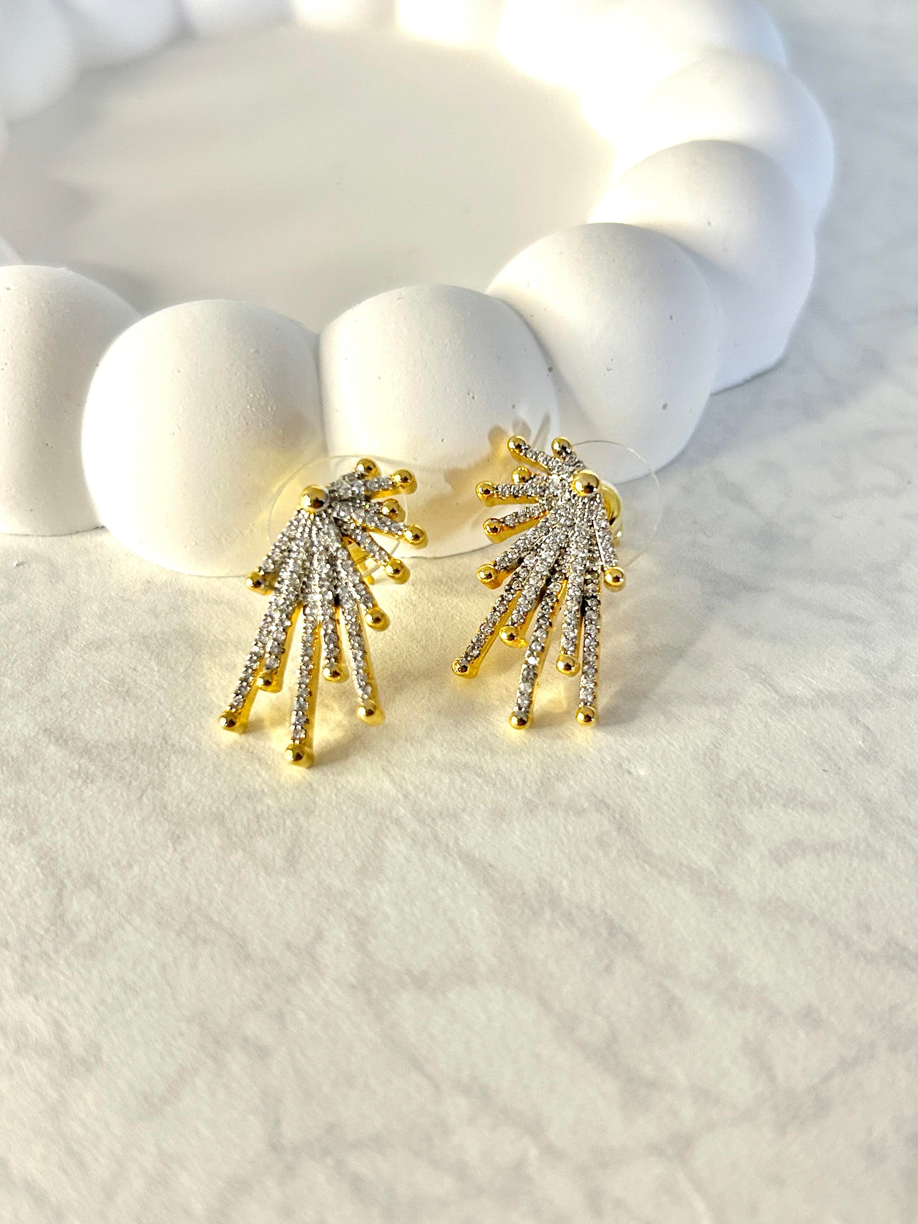 Premium Zirkon Taşlı Tasarım Gold Küpe