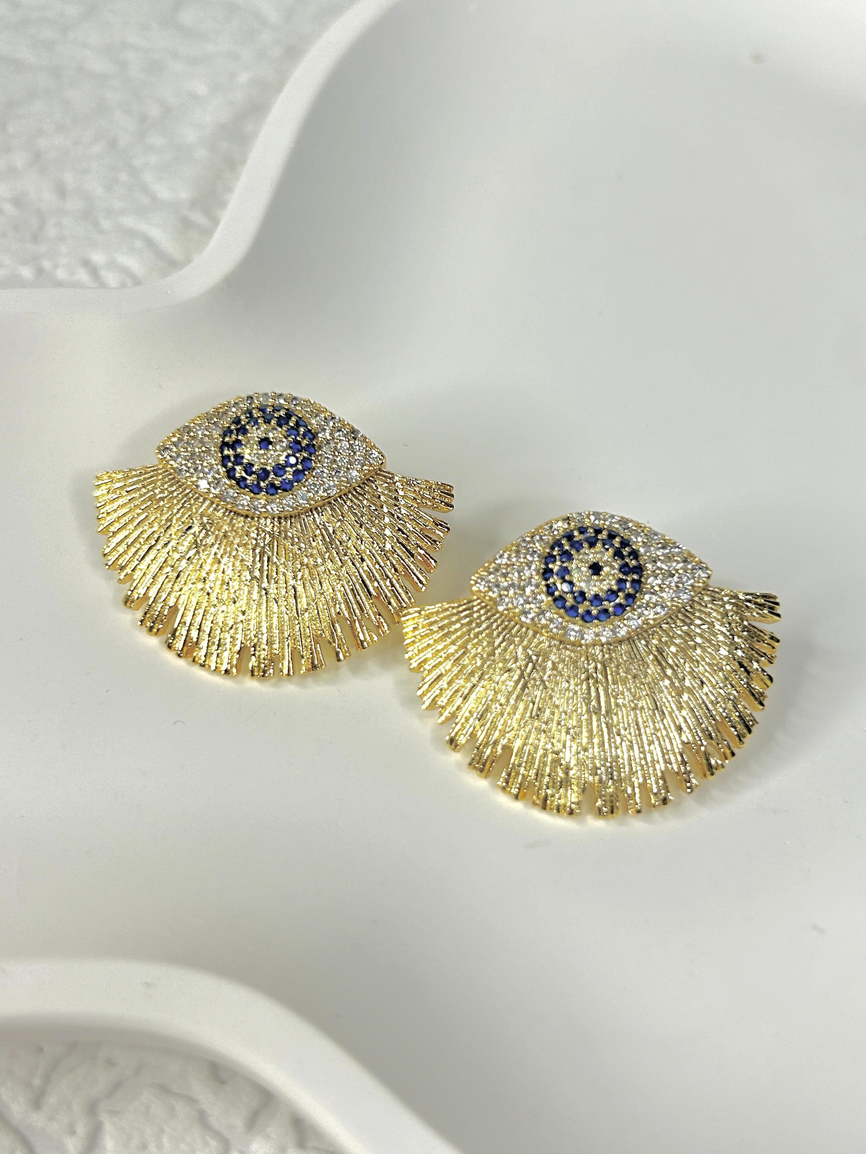 Premium Zirkon Taşlı Yelpaze Göz Küpe