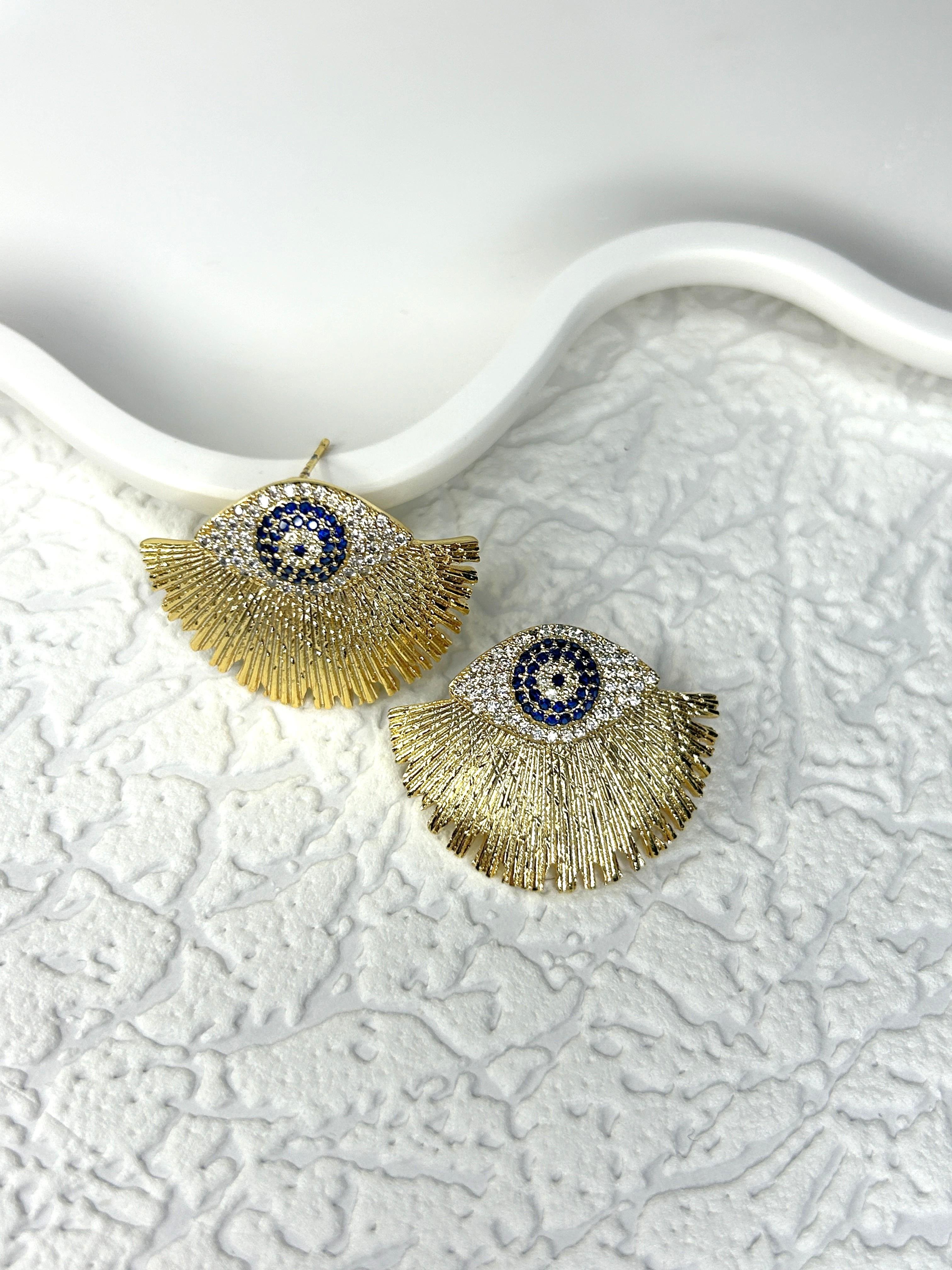 Premium Zirkon Taşlı Yelpaze Göz Küpe