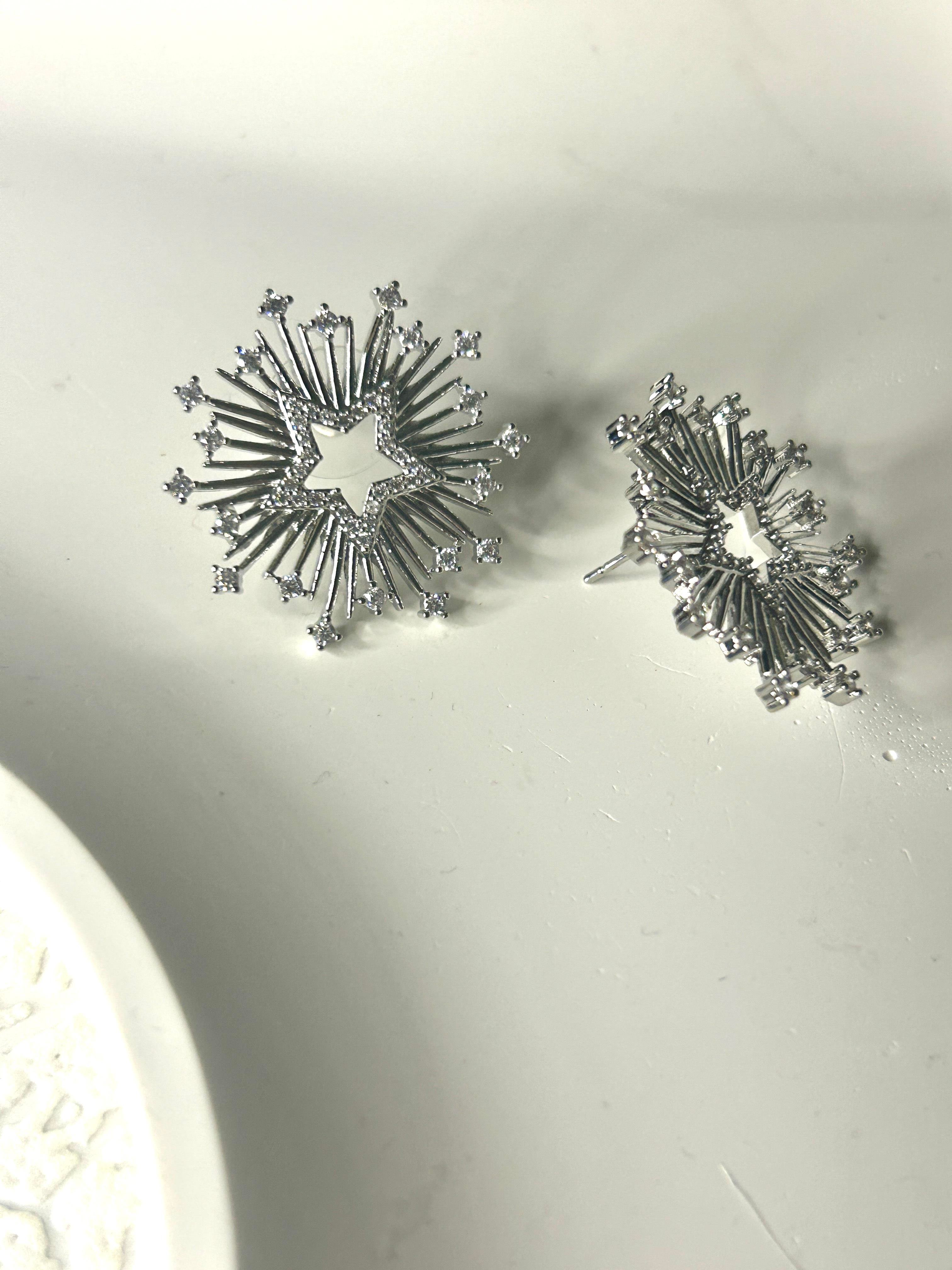 Premium Zirkon Taşlı Yıldız Tasarım Silver Küpe