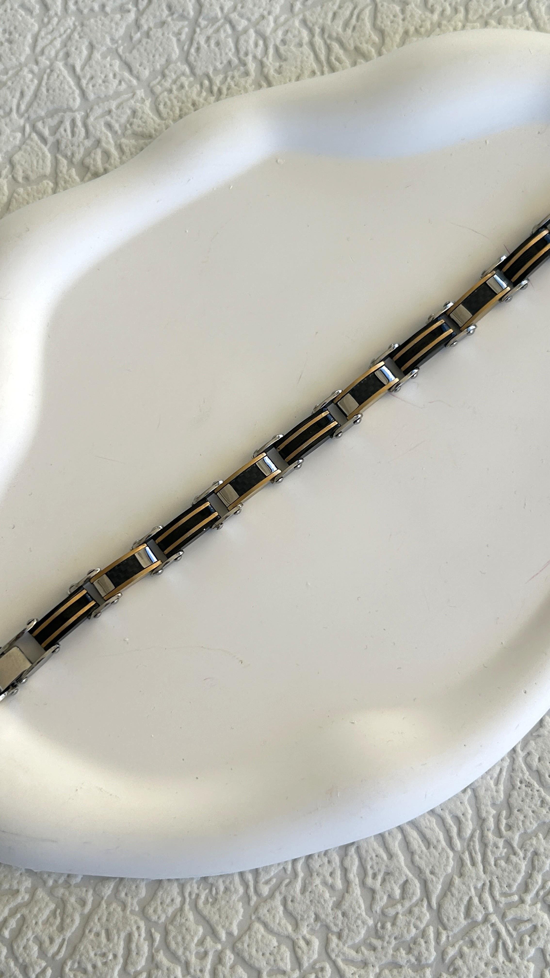 Seramik Çift Taraflı Siyah Gold Detay Bileklik