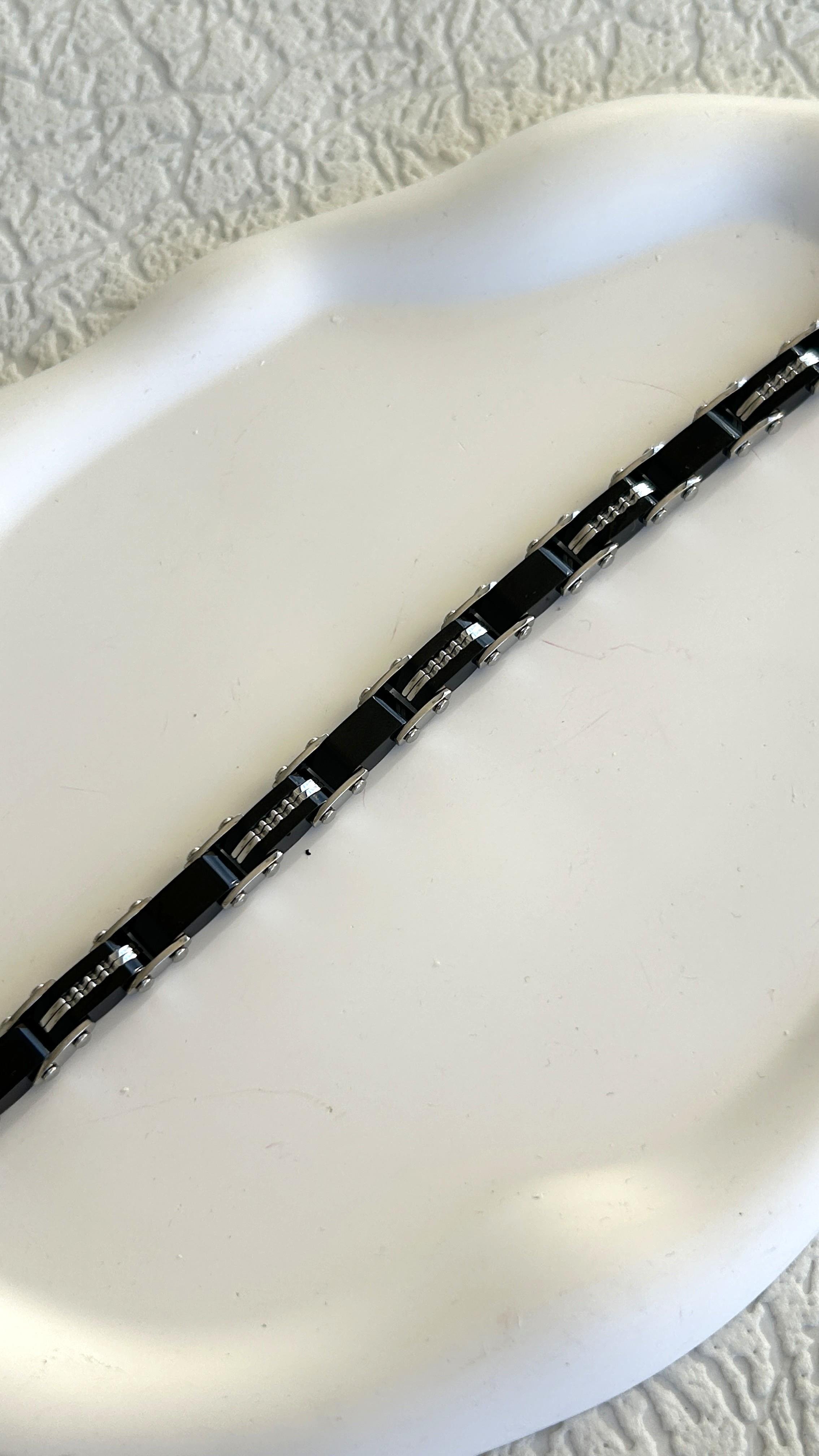 Seramik Çift Taraflı Siyah Gümüş Bileklik