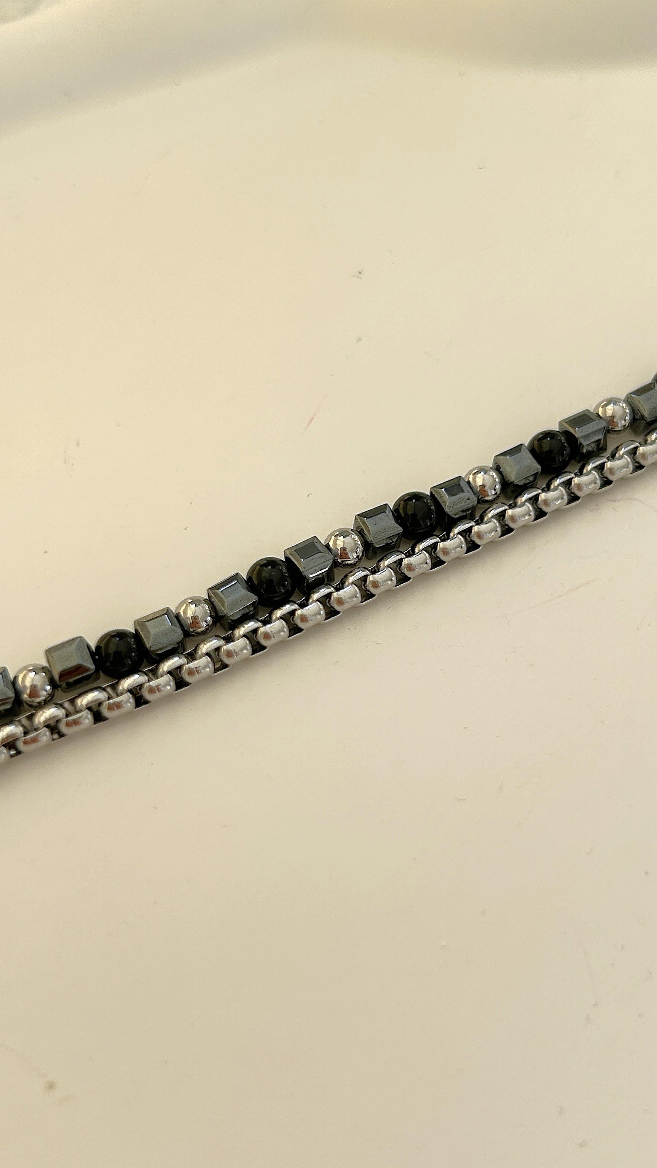 Siyah Doğaltaş Zincir İkili Bileklik