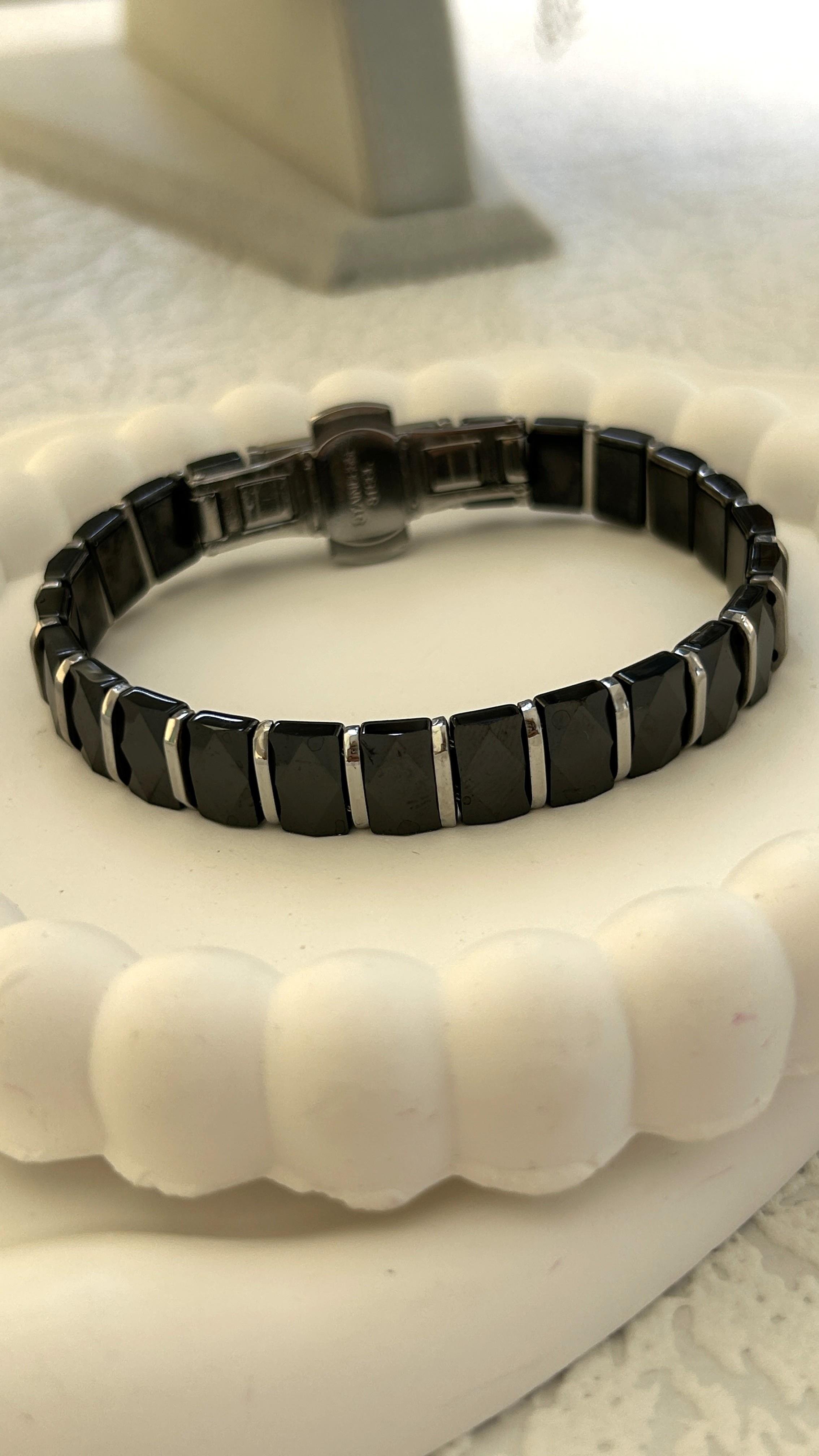 Siyah Gümüş Seramik Kalın Bileklik