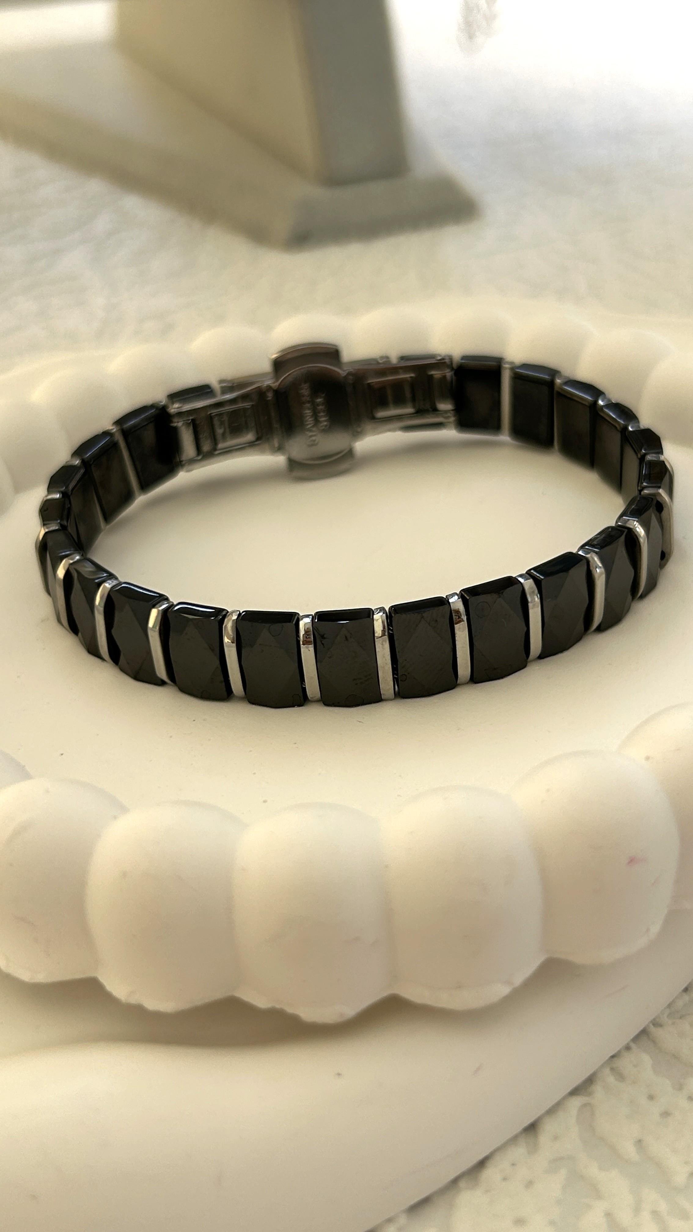 Siyah Gümüş Seramik Kalın Bileklik