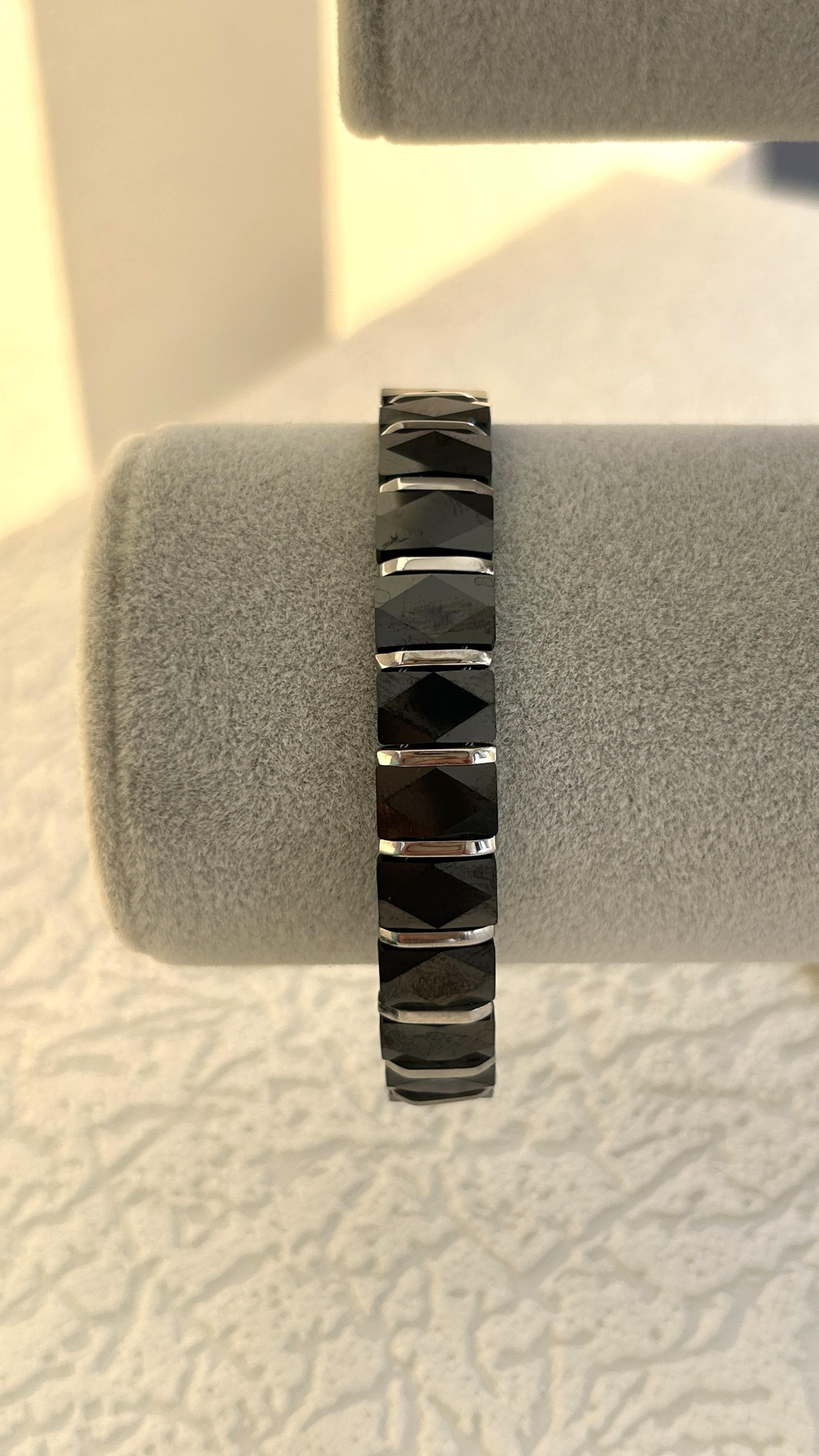 Siyah Gümüş Seramik Kalın Bileklik