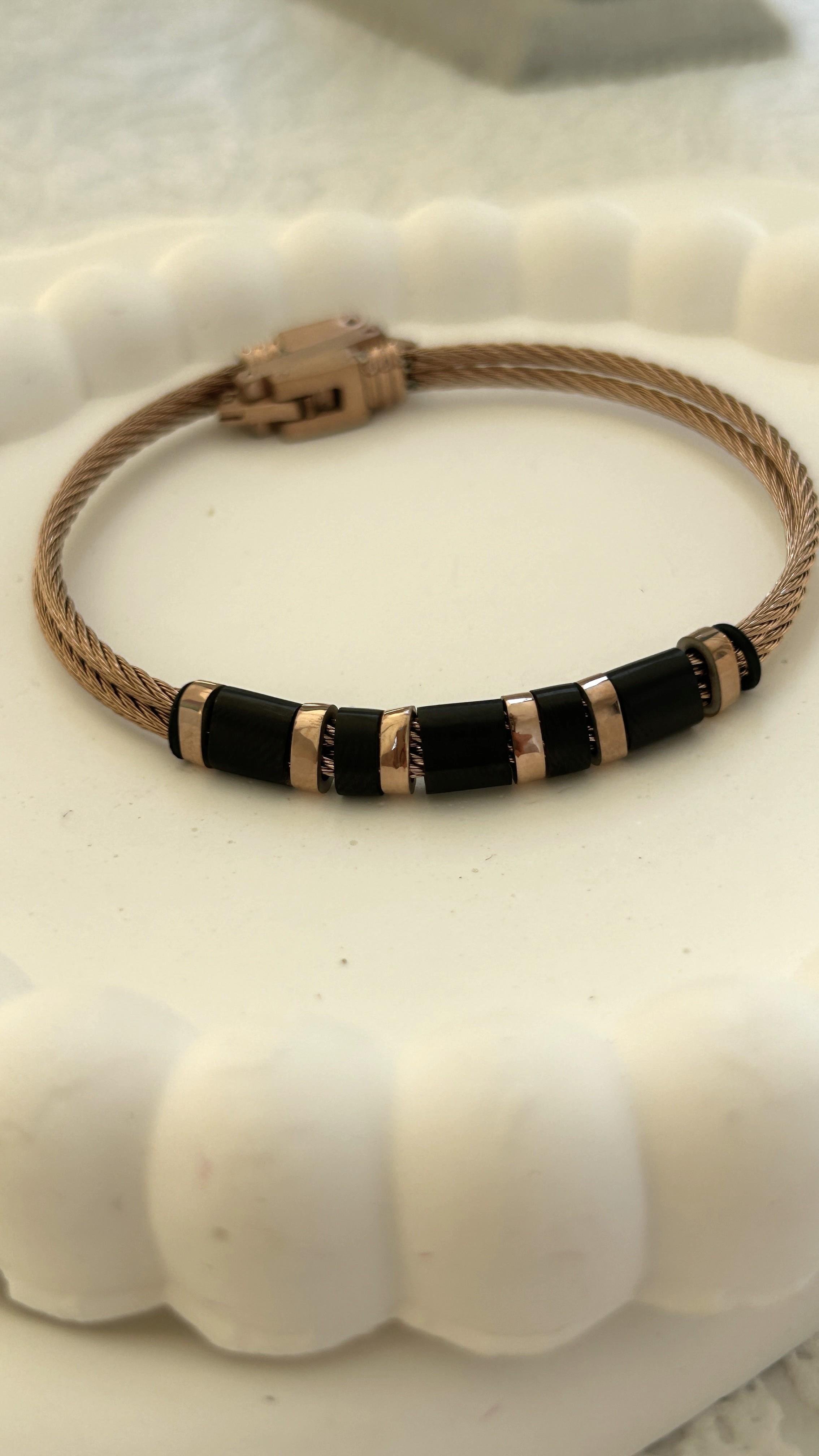 Siyah Rose Halat Çelik Bileklik