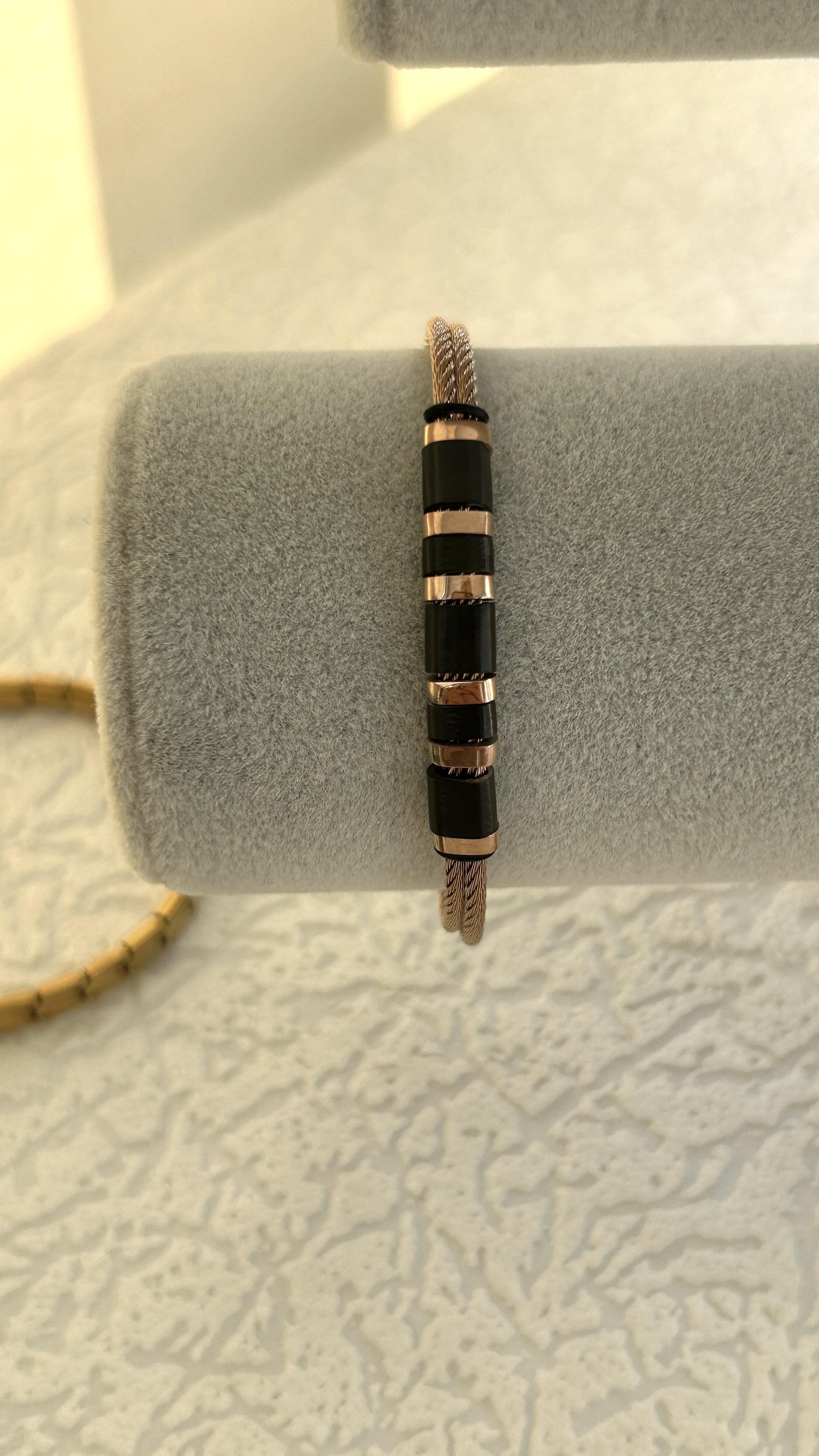 Siyah Rose Halat Çelik Bileklik