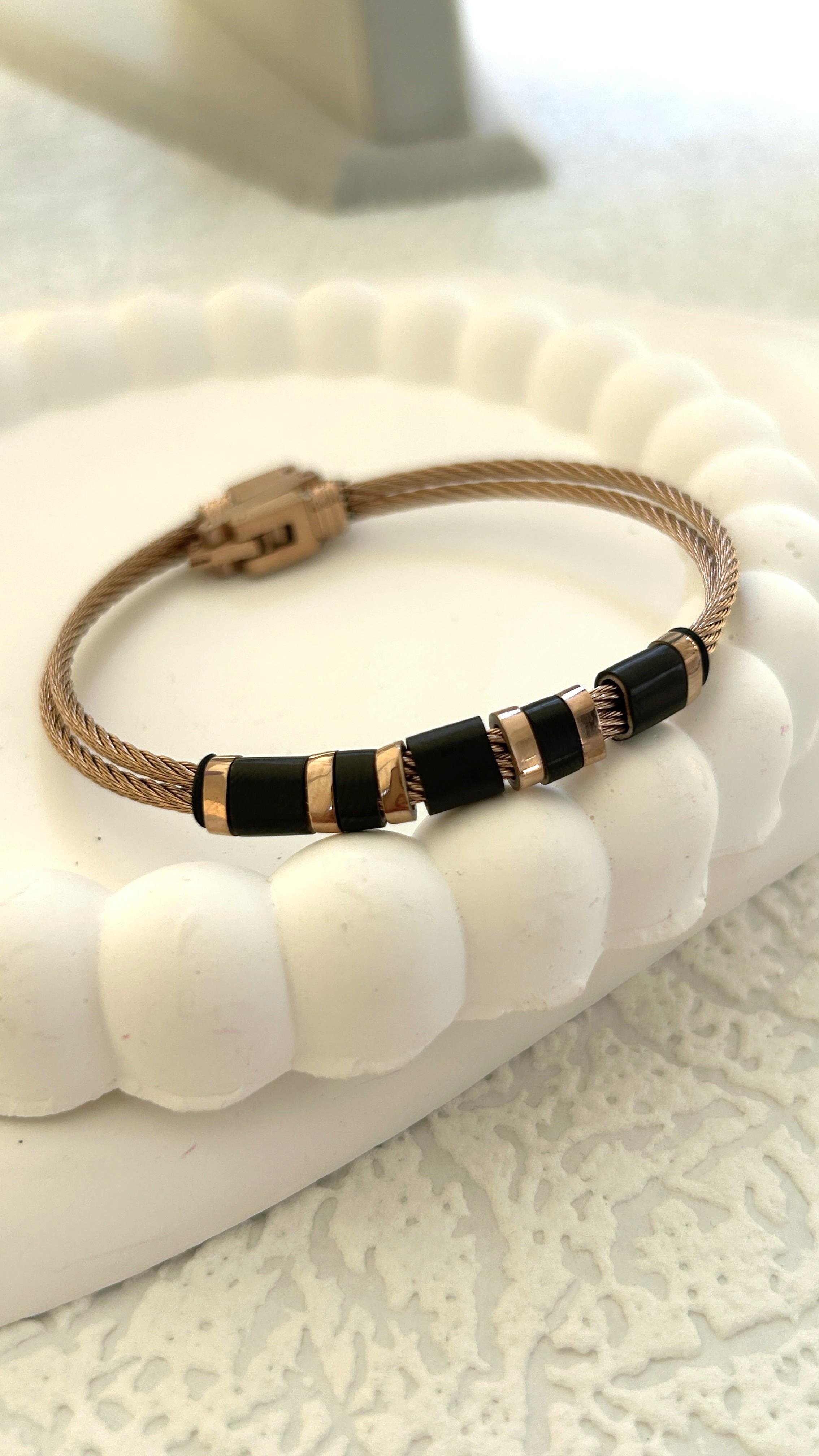 Siyah Rose Halat Çelik Bileklik