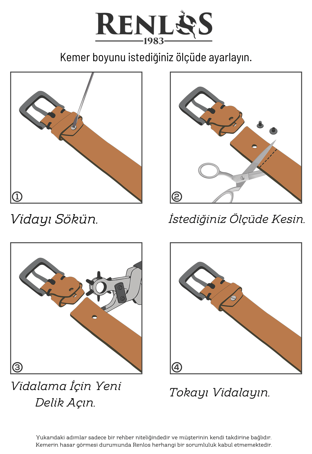 KEMERRENLOSRENLOS %100 Hakiki Manda Derisi Erkek Kemer - 3.5 cm Genişlik, Kahverengi