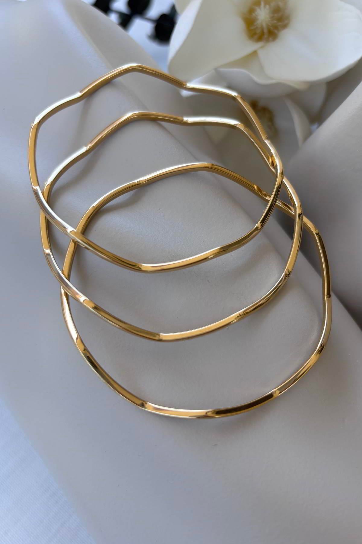 Çelik Gold Ajda Zigzag 3'lü Bilezik 19 cm
