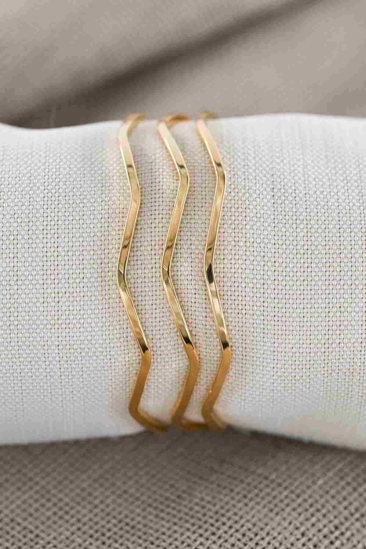Çelik Gold Ajda Zigzag 3'lü Bilezik 20 cm