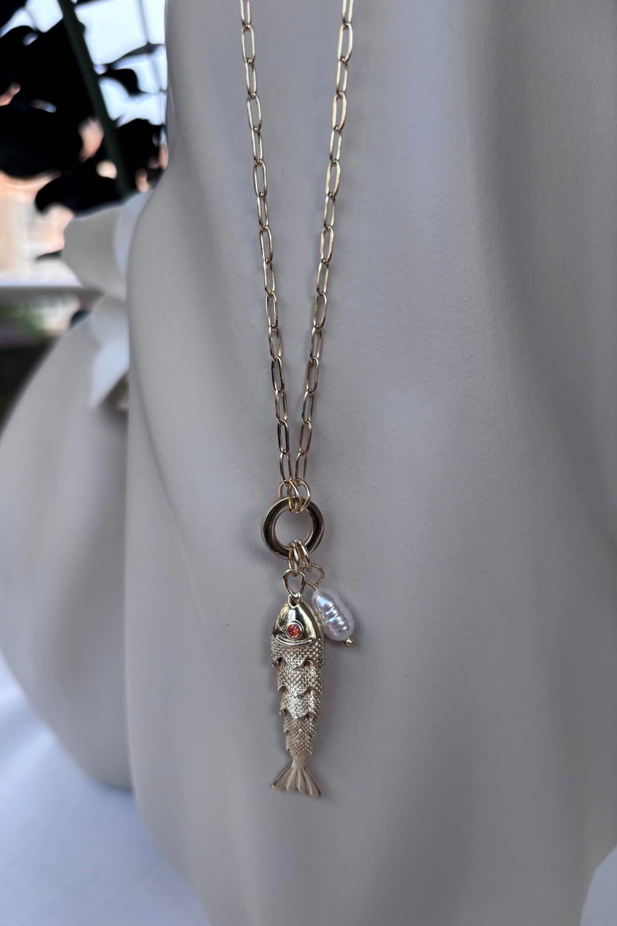 Çelik Gold Balık Kolye