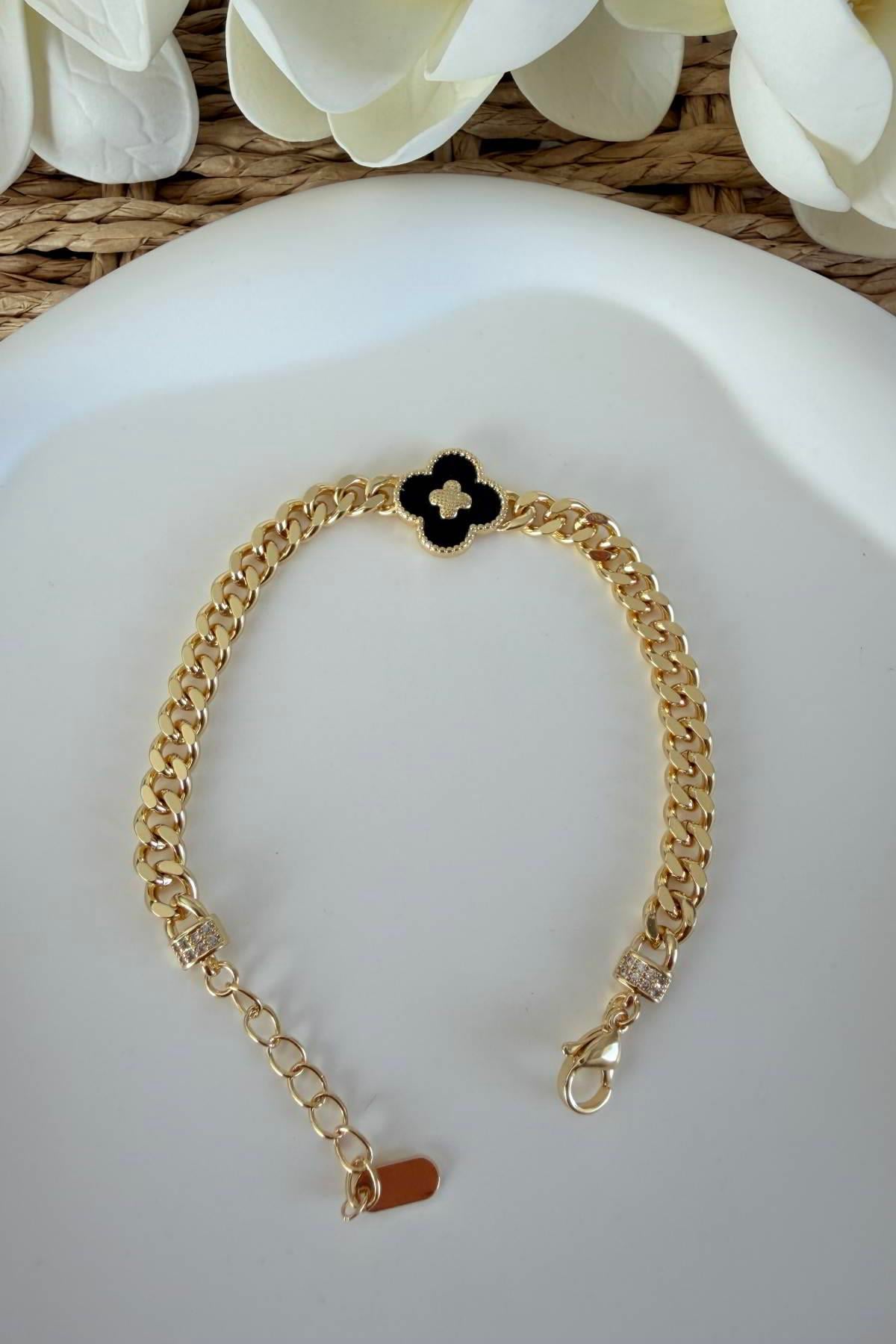 VİP Siyah Yonca Künye Bileklik