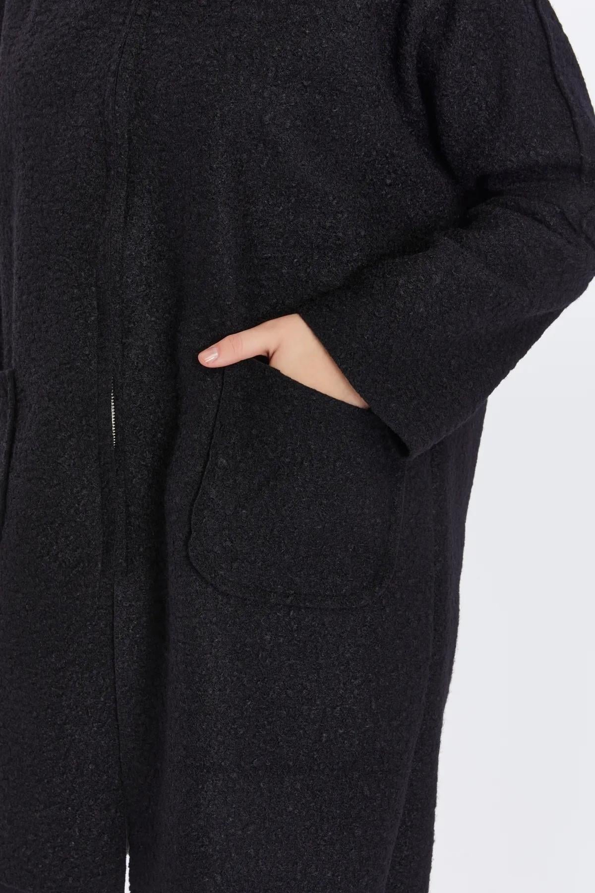Büyük Beden Siyah Buklet Hoodie