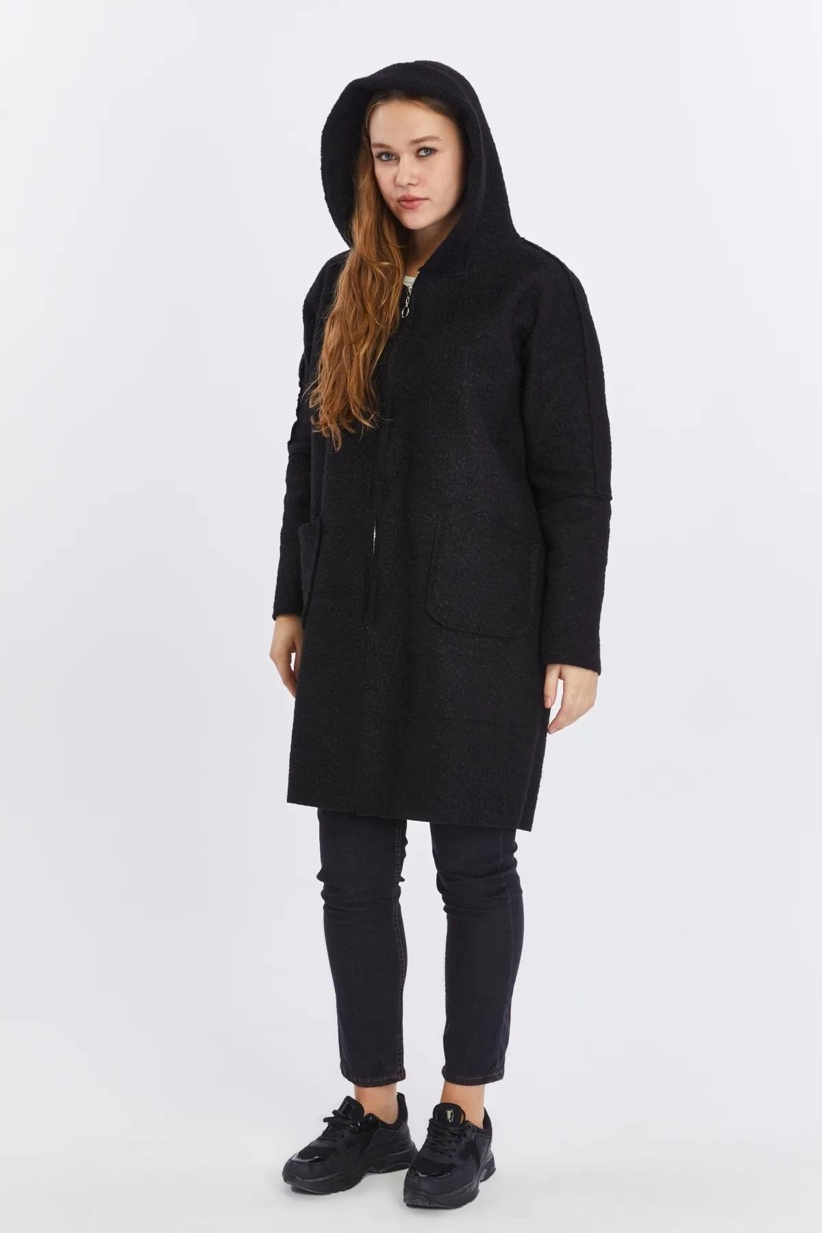 Büyük Beden Siyah Buklet Hoodie