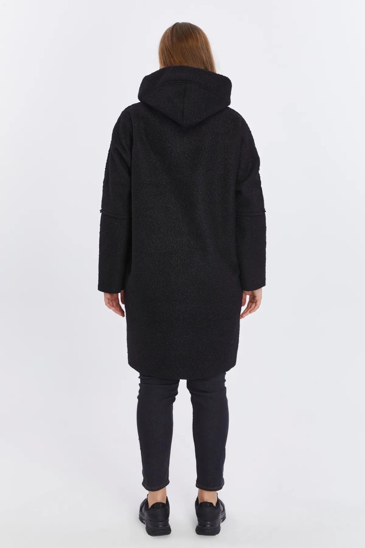 Büyük Beden Siyah Buklet Hoodie