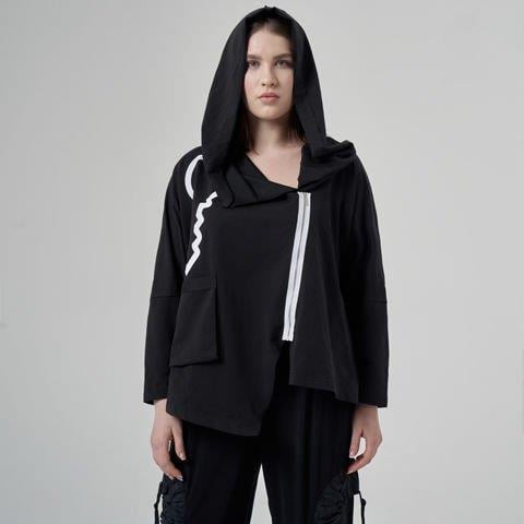 El Boyama Fermuarlı Pamuk Hoodie