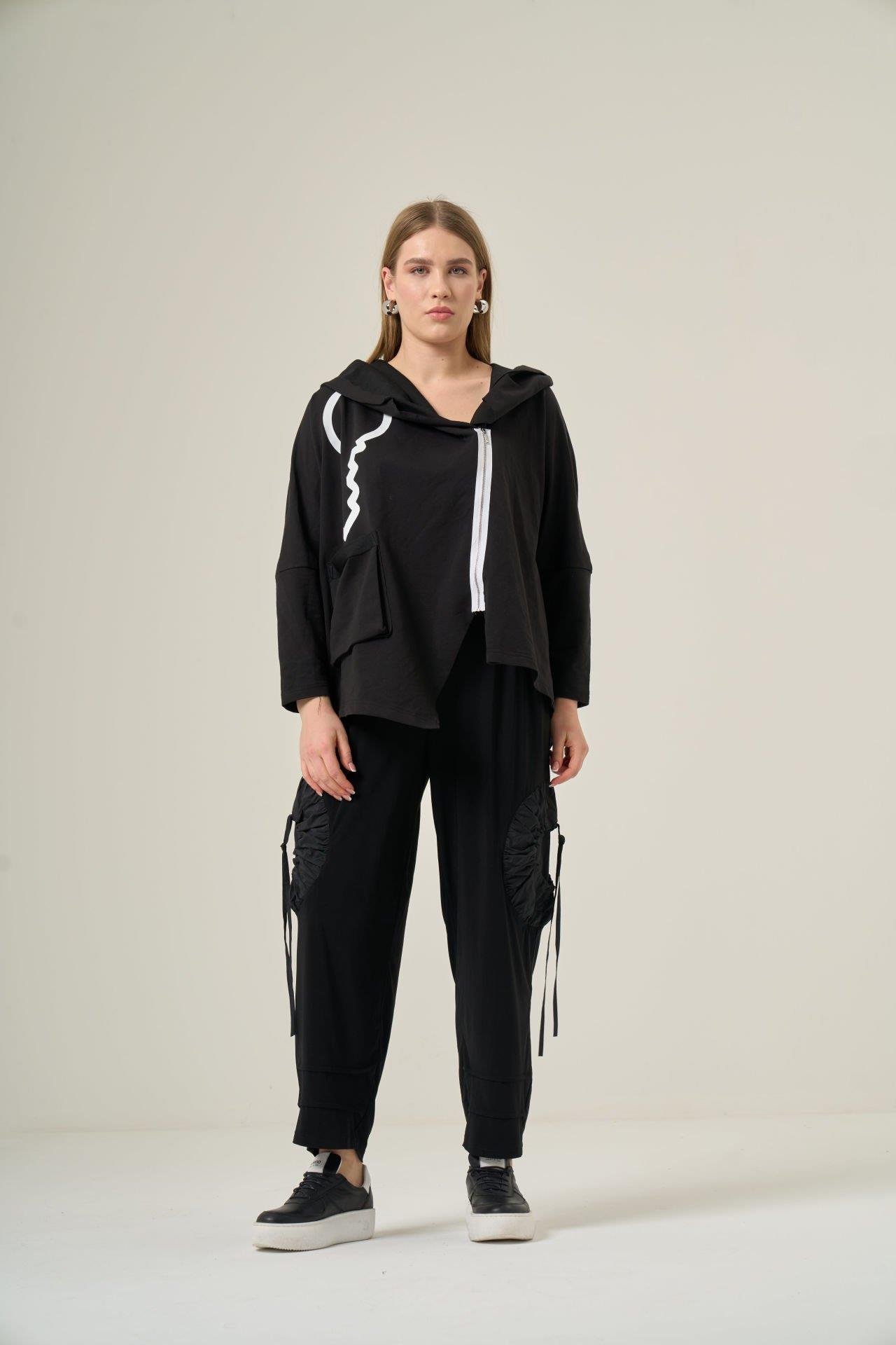 El Boyama Fermuarlı Pamuk Hoodie