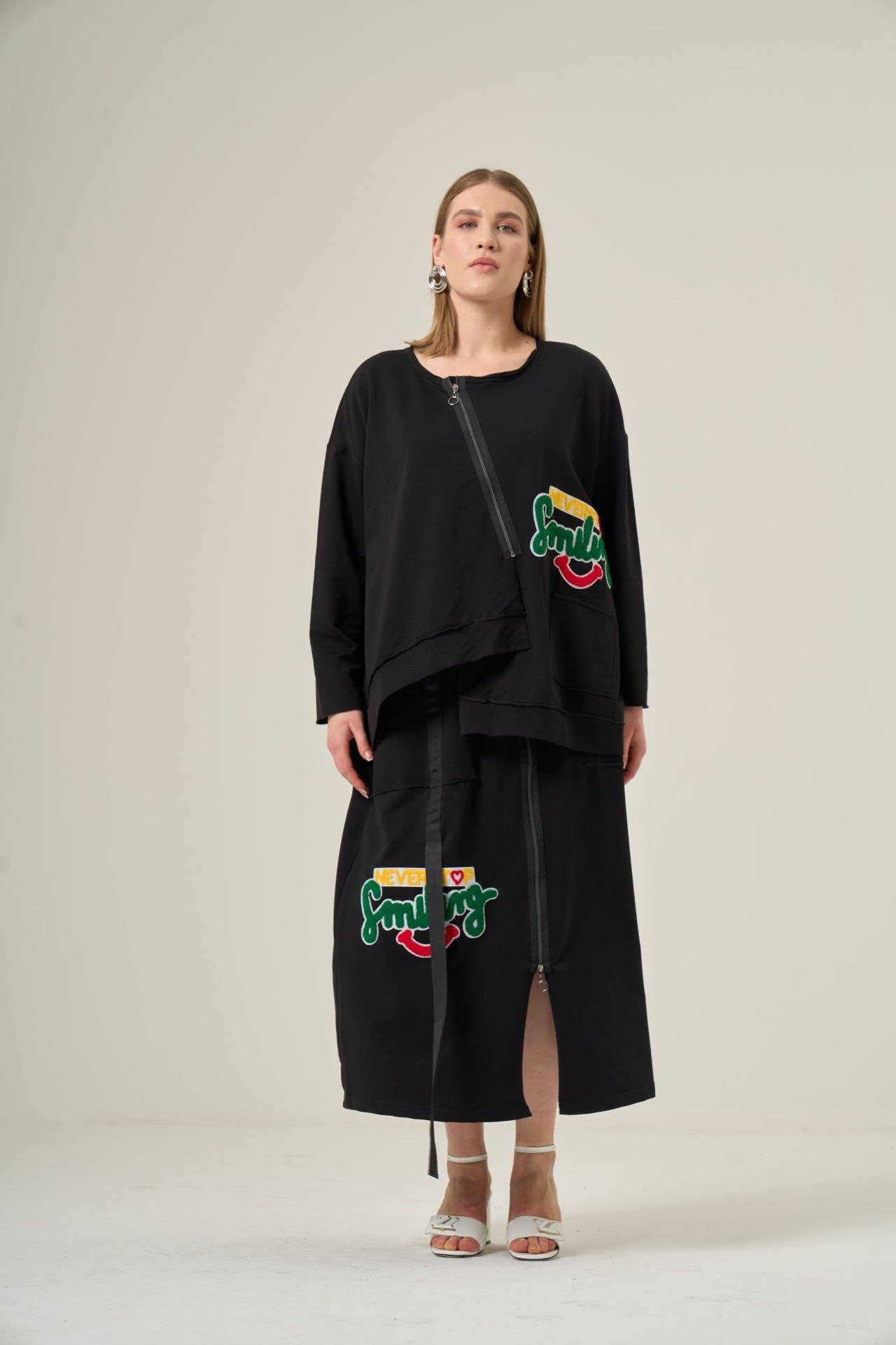 Fermuarlı Asimetrik Sweatshirt