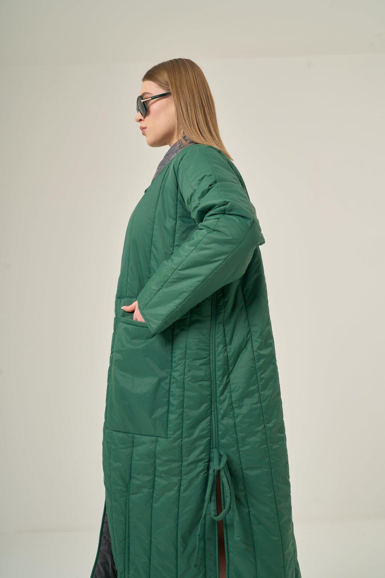 Kapitone Puffer Yeşil Kaban
