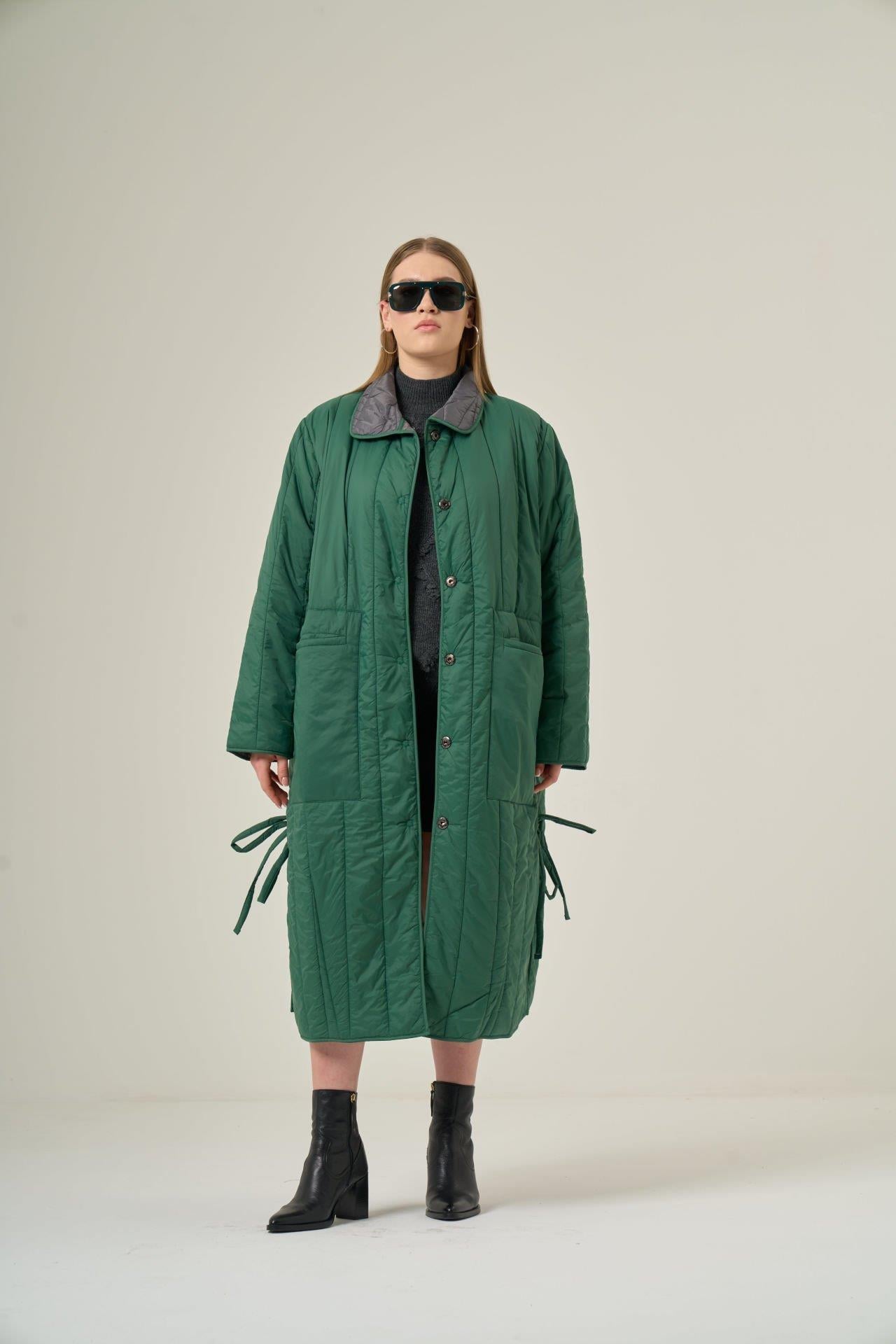 Kapitone Puffer Yeşil Kaban