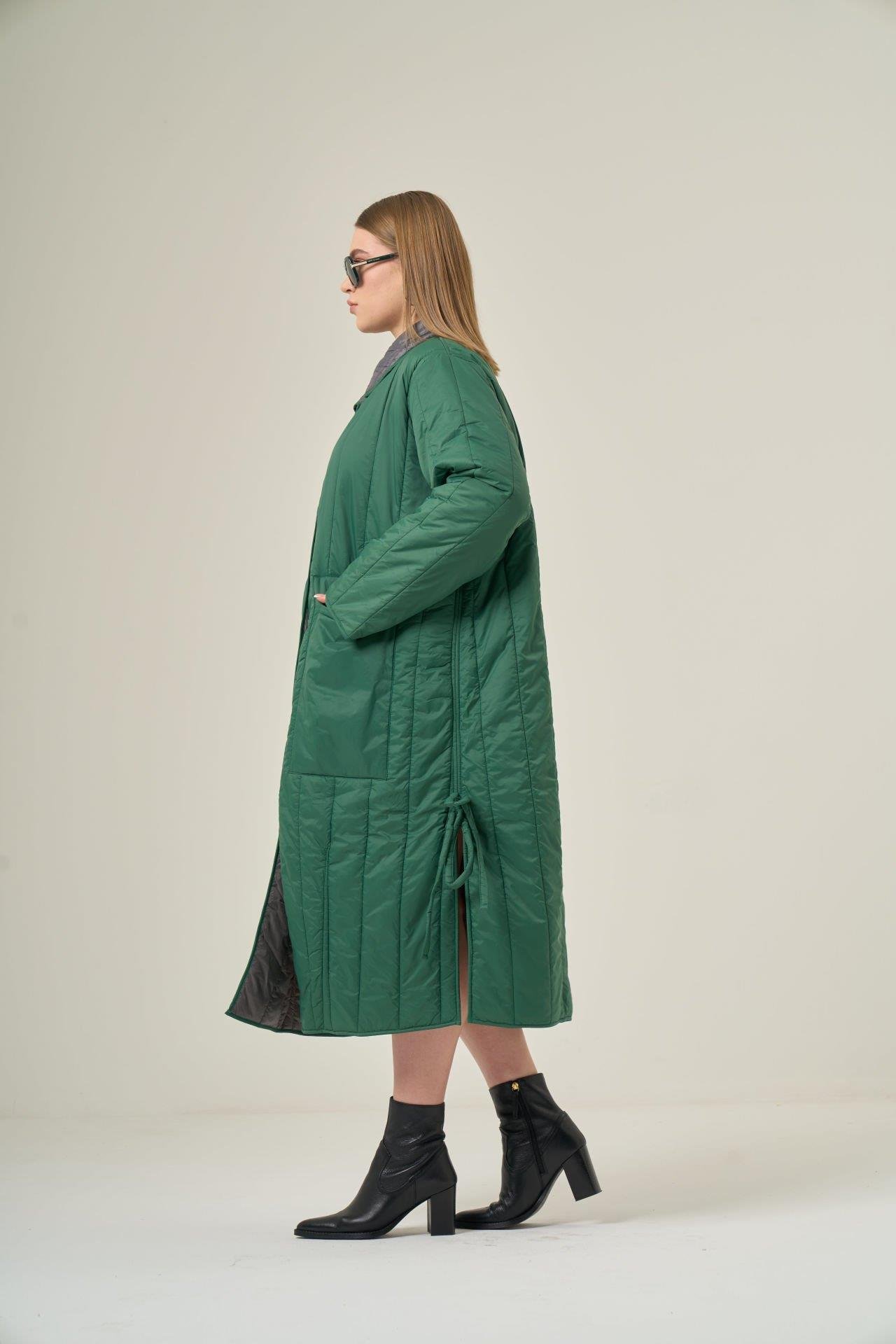 Kapitone Puffer Yeşil Kaban