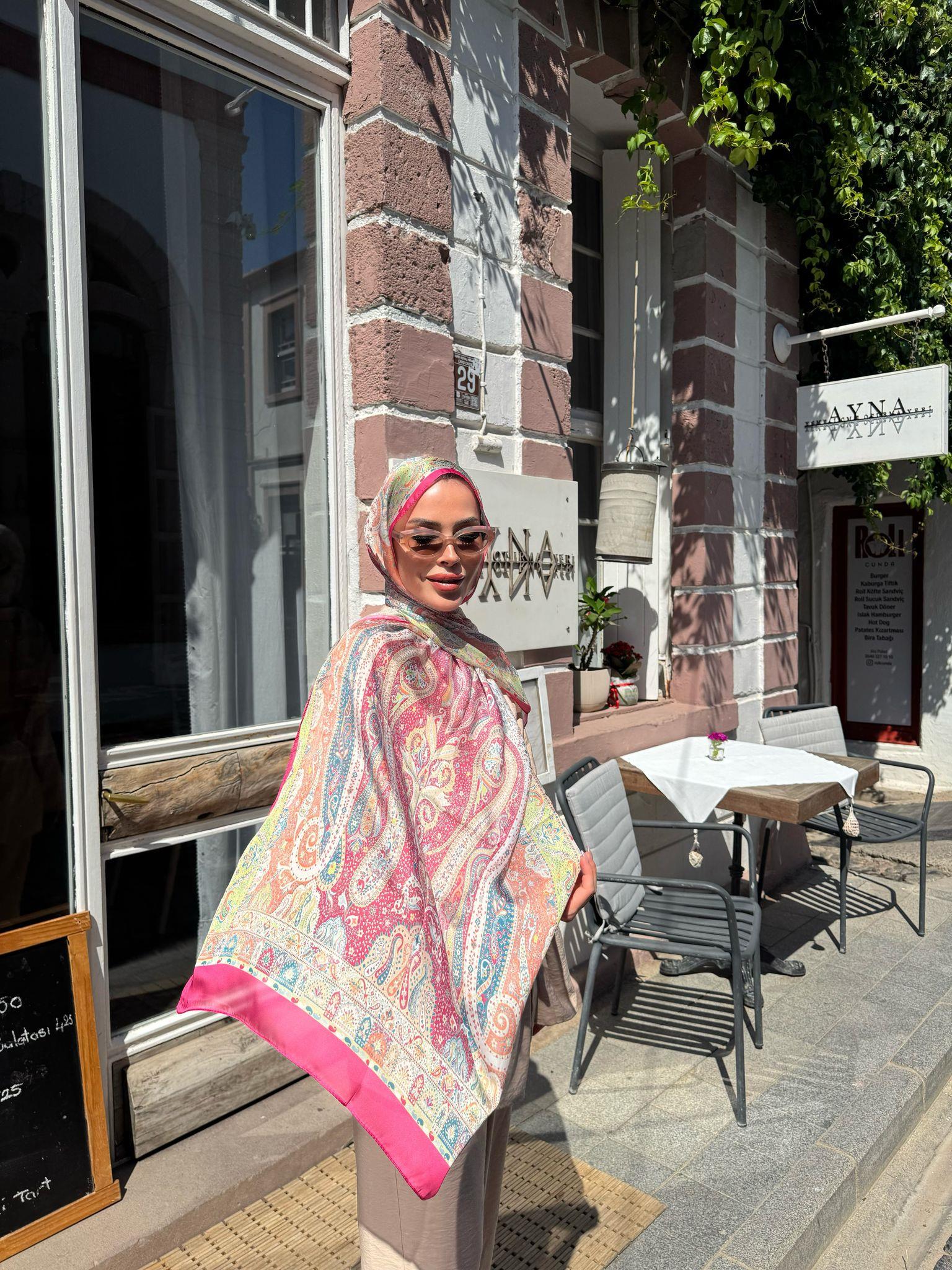 Fuşya İpeksi Şifon Şal