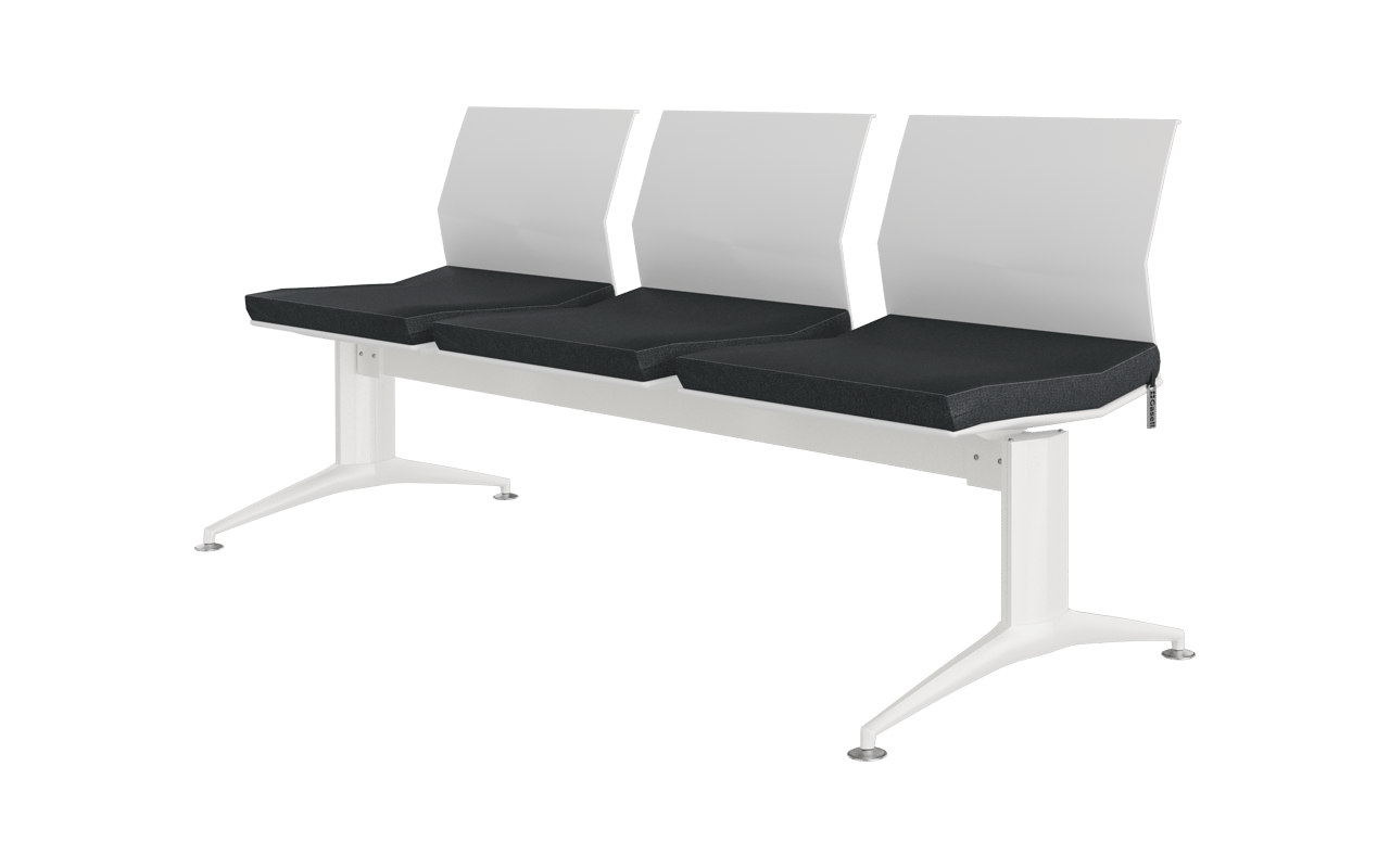 Monza Üçlü Kolsuz Tam Döşemeli Bekleme Koltuğu | Beyaz Plastik Üçlü Terminal Bankı | Gasell