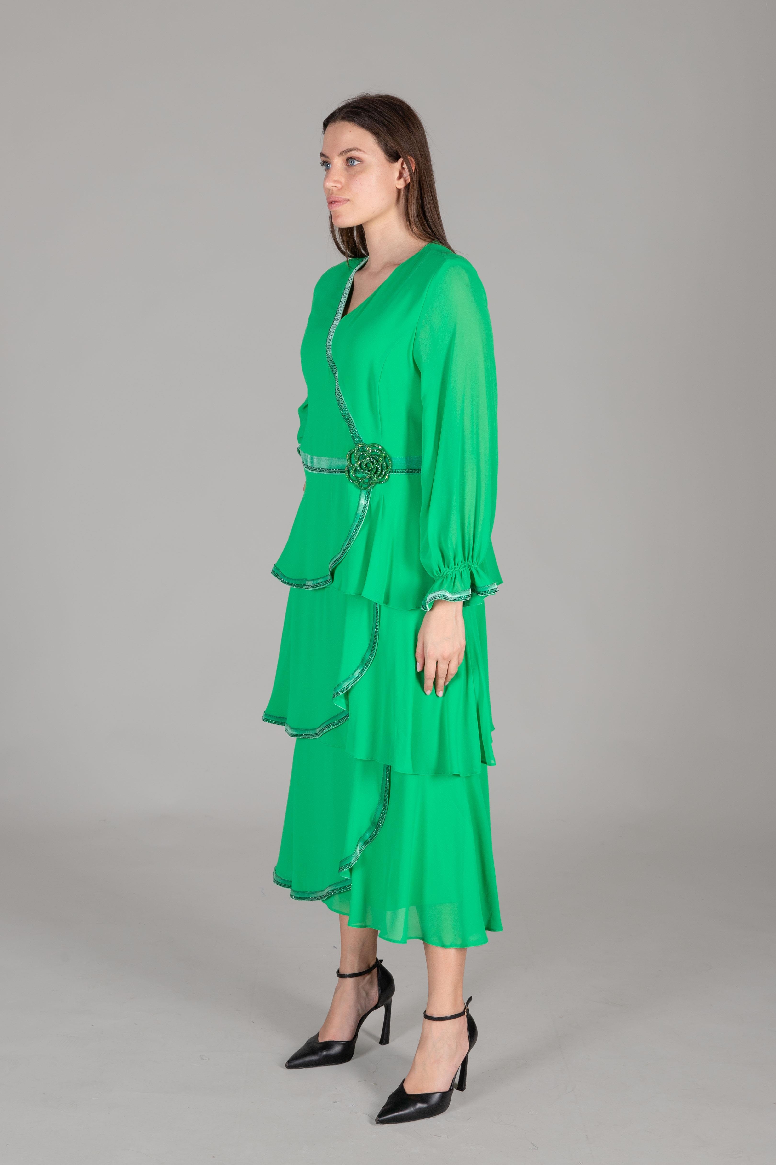 V Yaka Multi Şifon Elbise