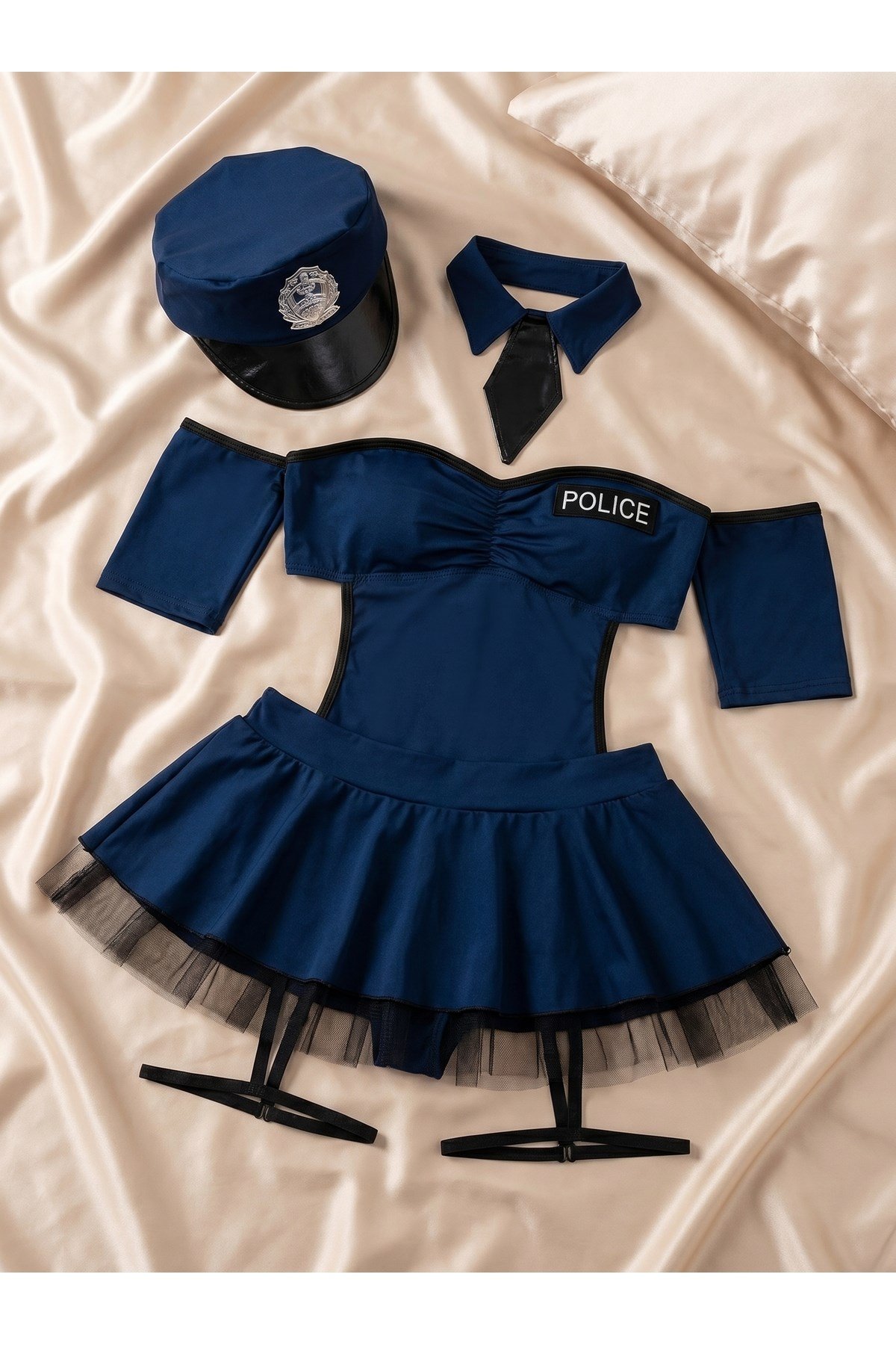 Fantazi Polis Kostümü Kadın Fantezi Giyim Jartiyer Detaylı