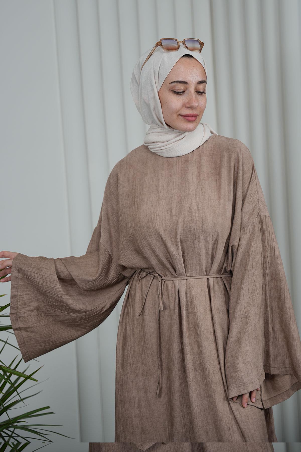 Biyeli  Salaş Elbise - Kahve