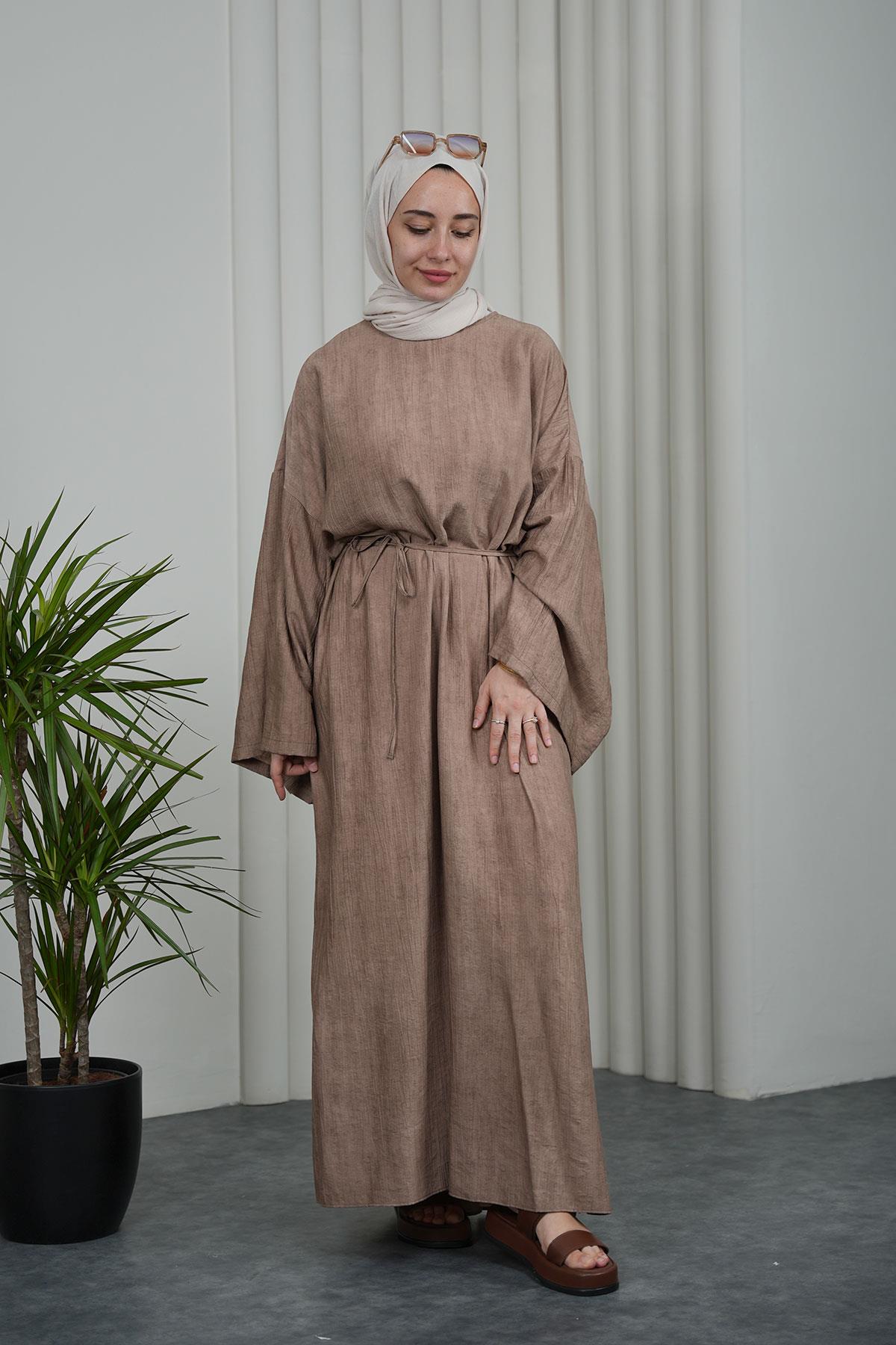 Biyeli  Salaş Elbise - Kahve