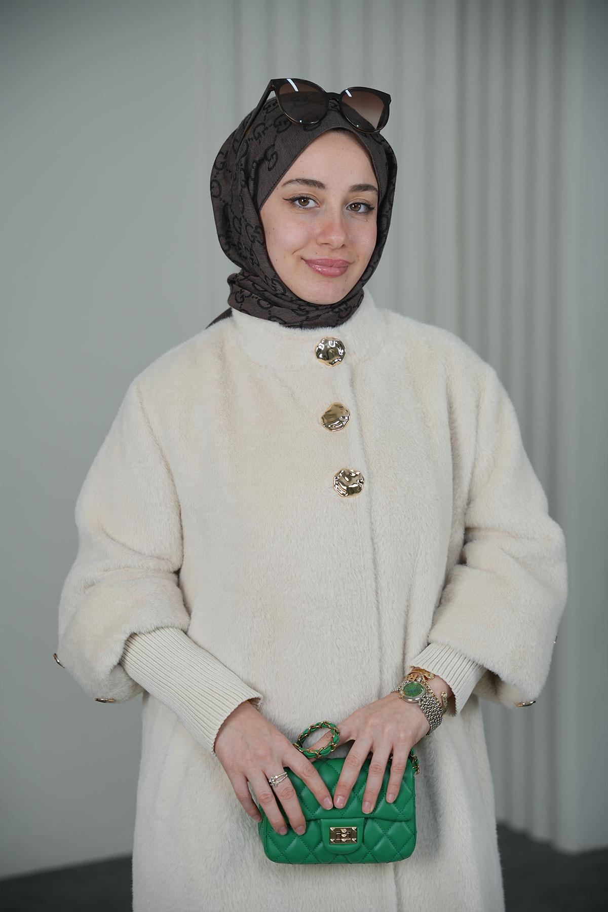 Gold Düğmeli Angora Kaban - Taş