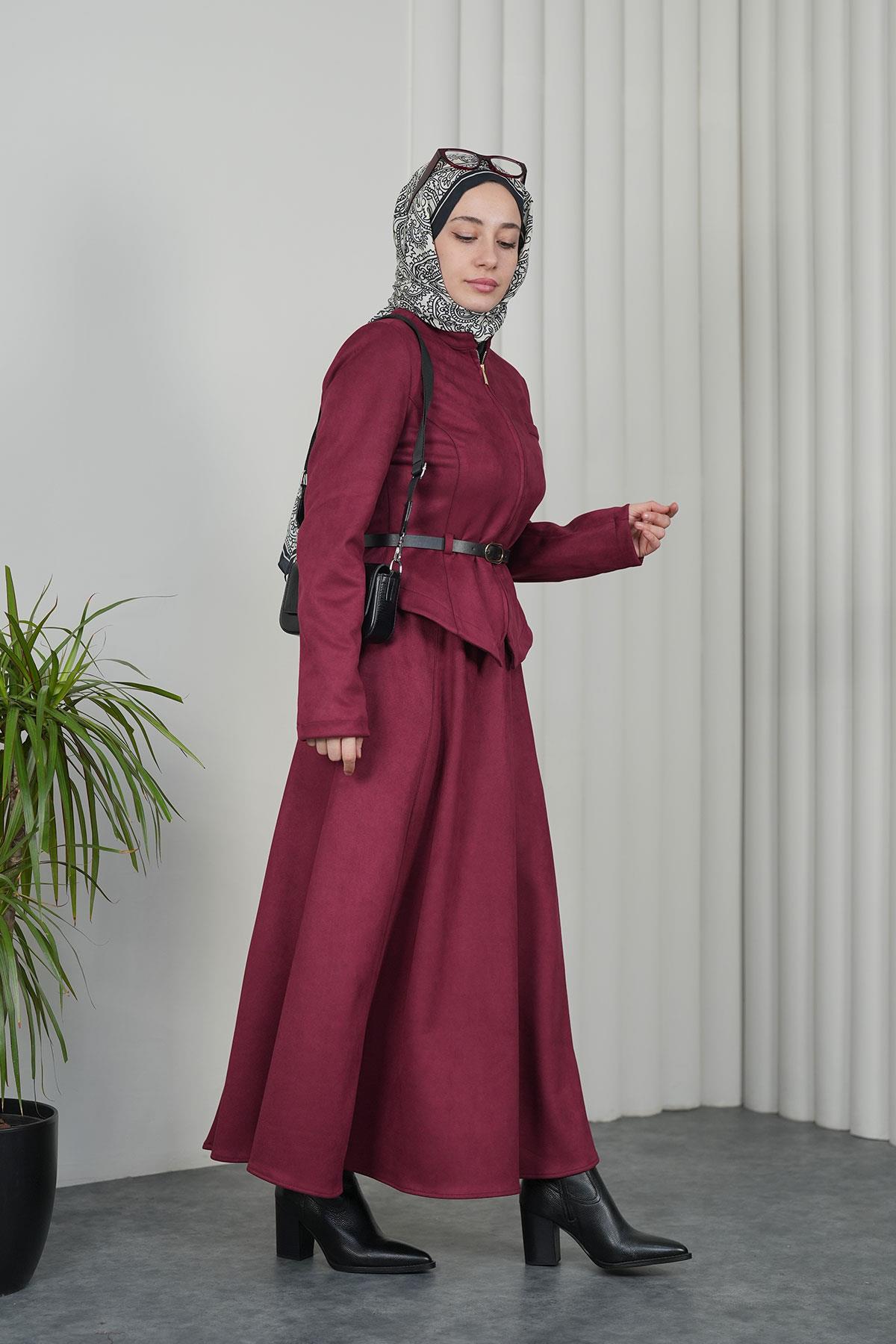 Kemerli Etekli Takım - Bordo