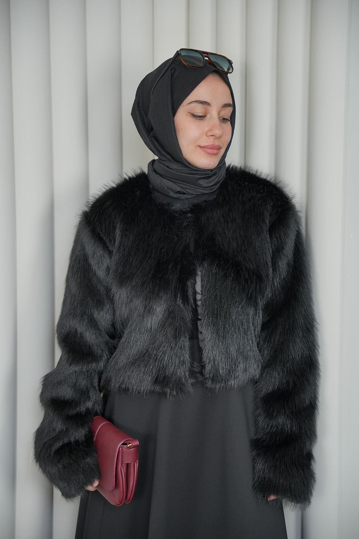 Kısa Kürk Ceket - Siyah