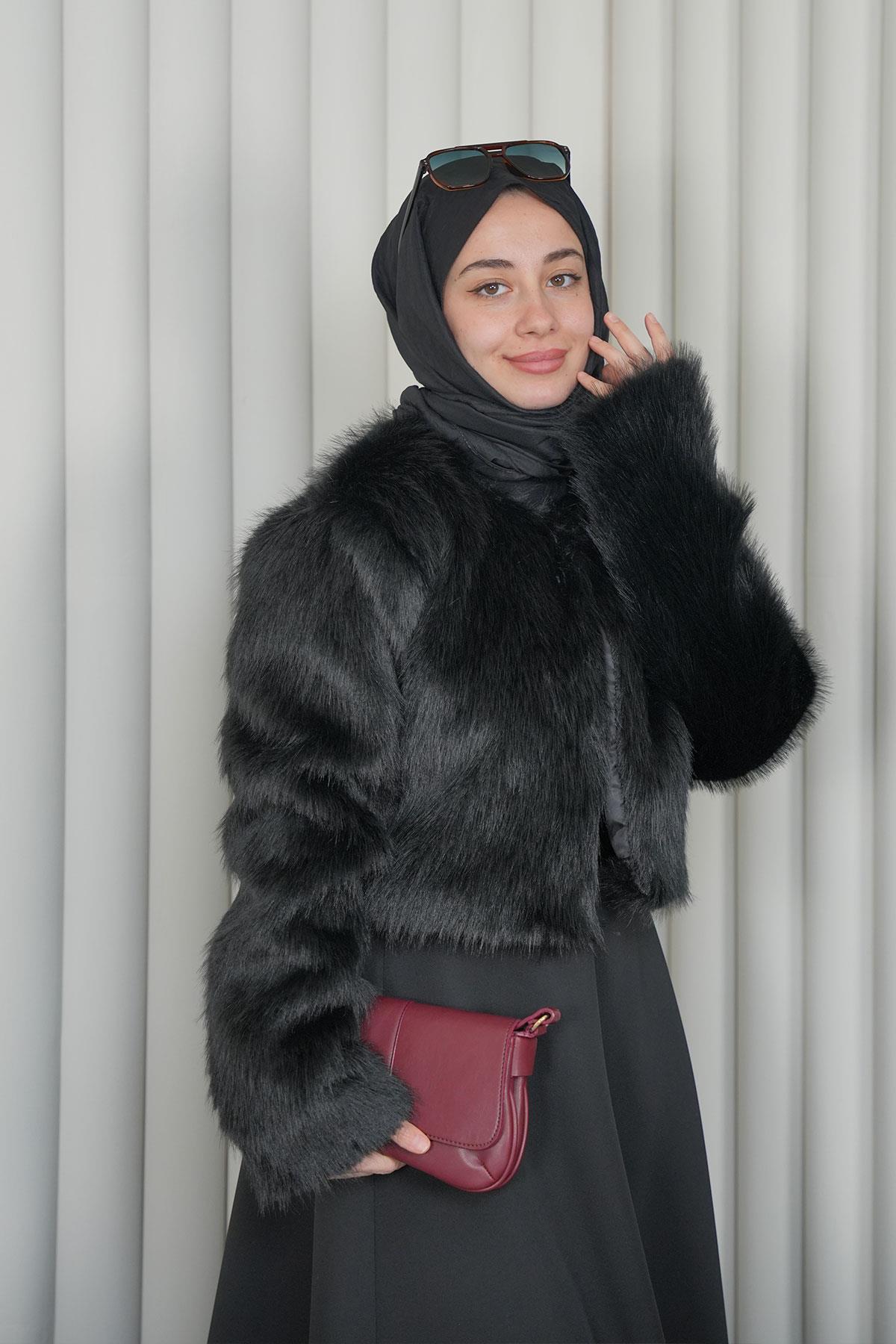 Kısa Kürk Ceket - Siyah