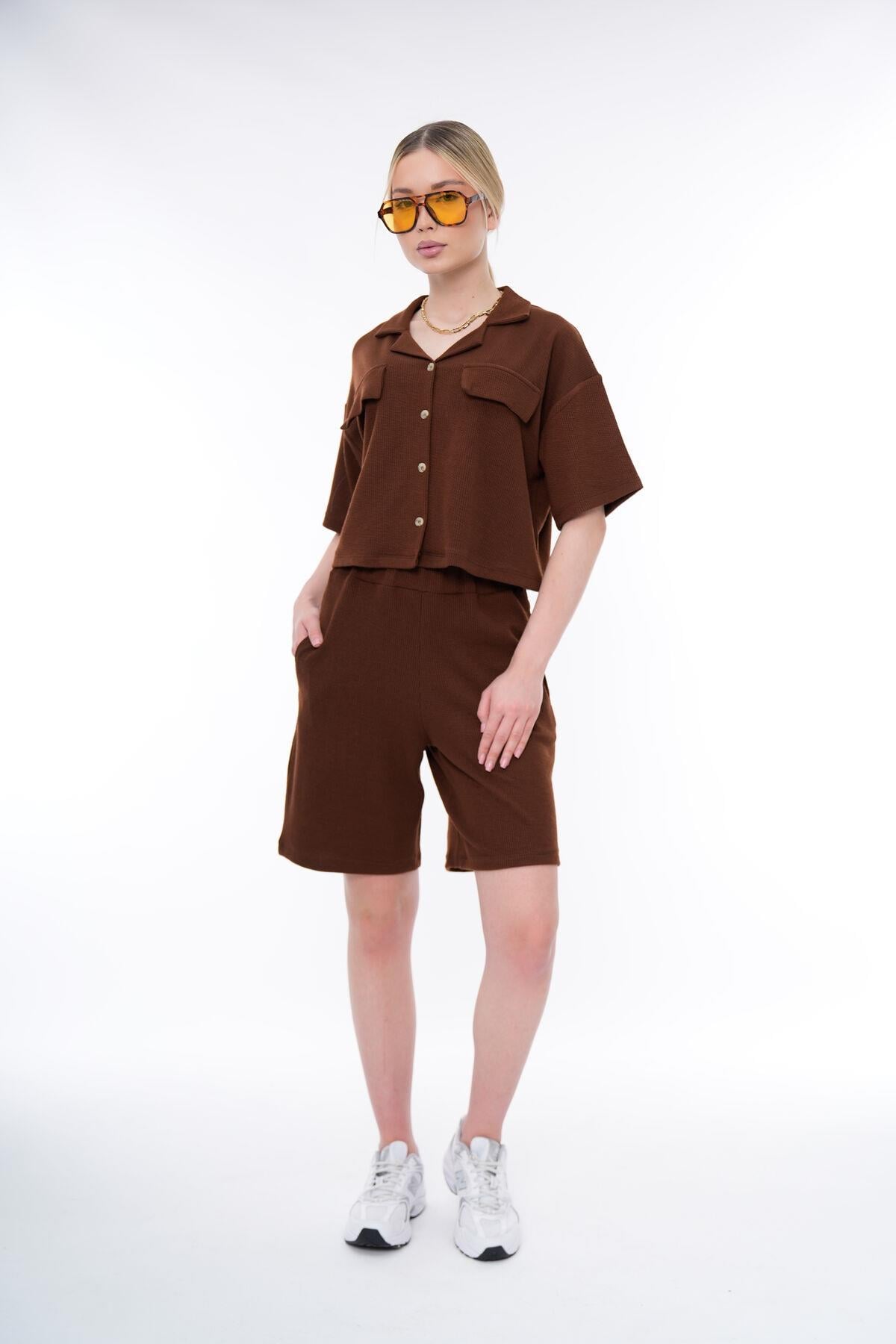 Basic Rahat Kalıp Crop Şort Takım 25044