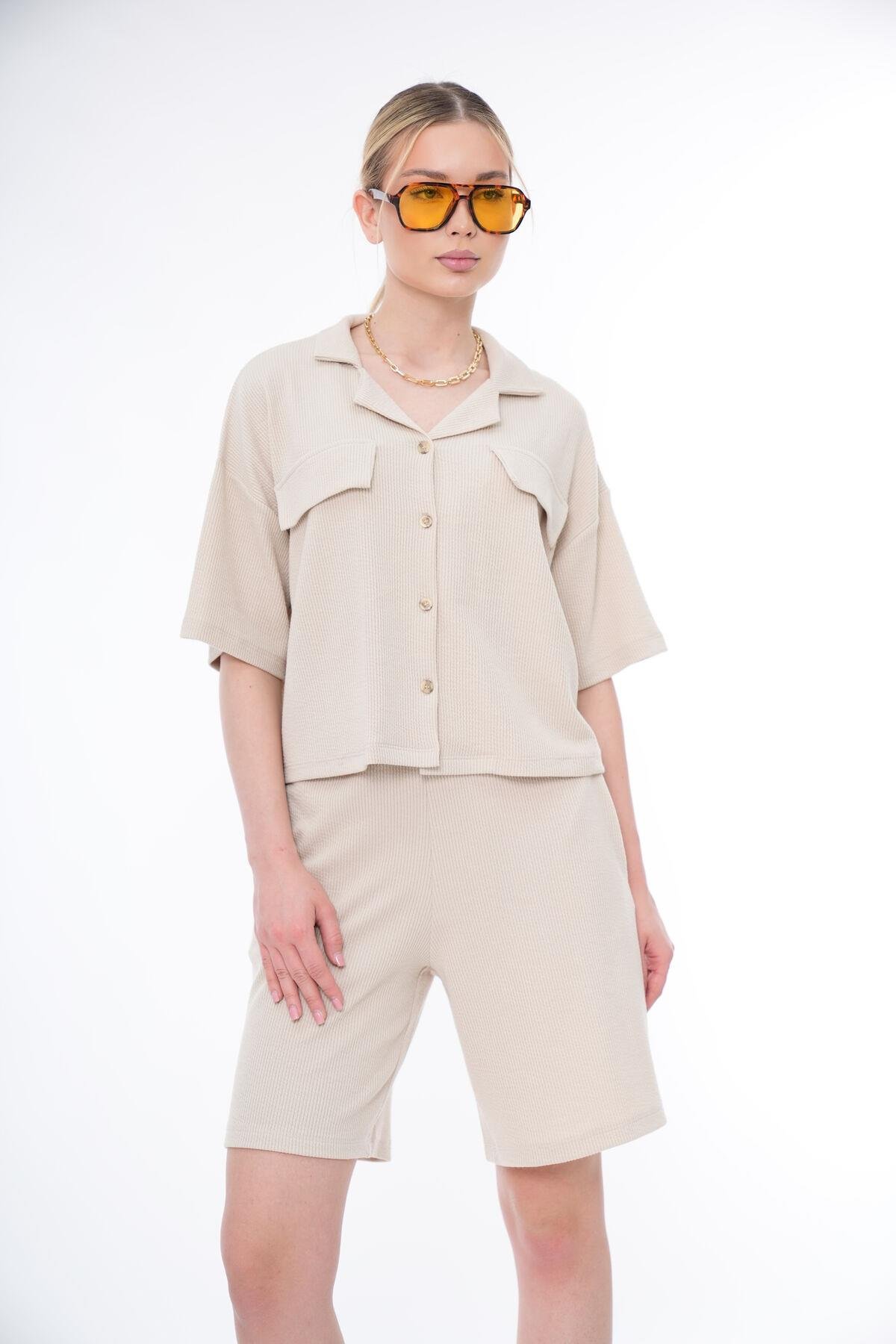 Basic Rahat Kalıp Crop Şort Takım 25044