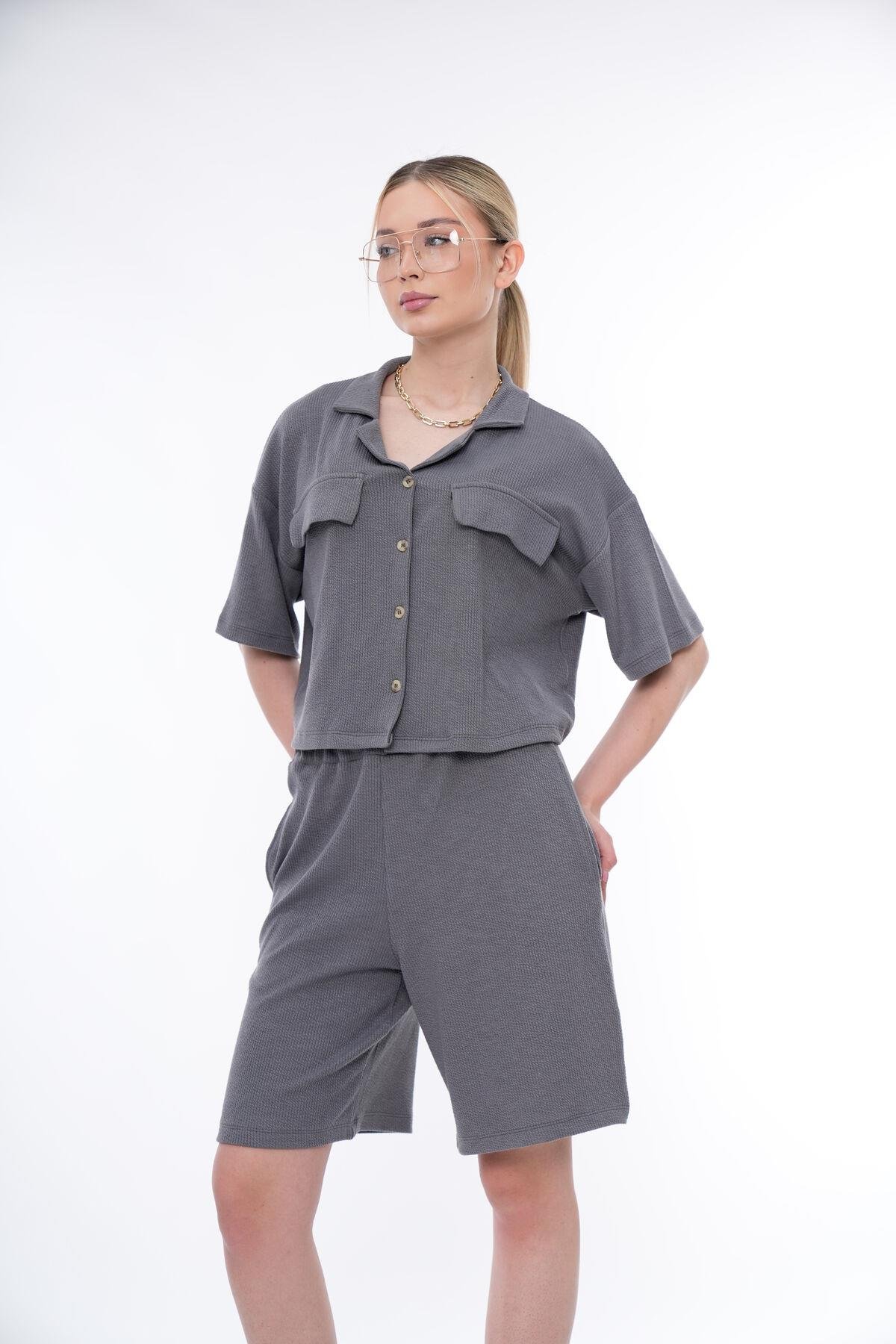 Basic Rahat Kalıp Crop Şort Takım 25044