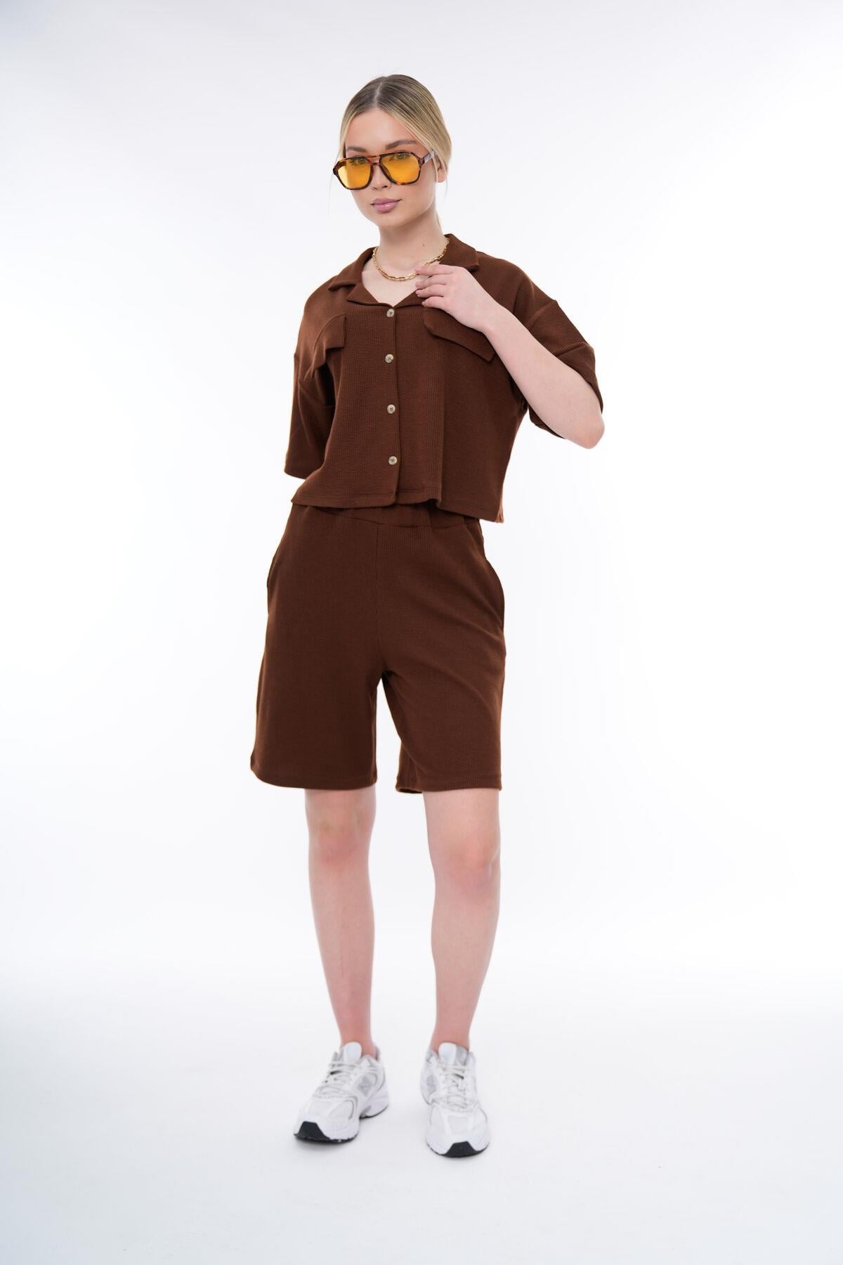 Basic Rahat Kalıp Crop Şort Takım 25044