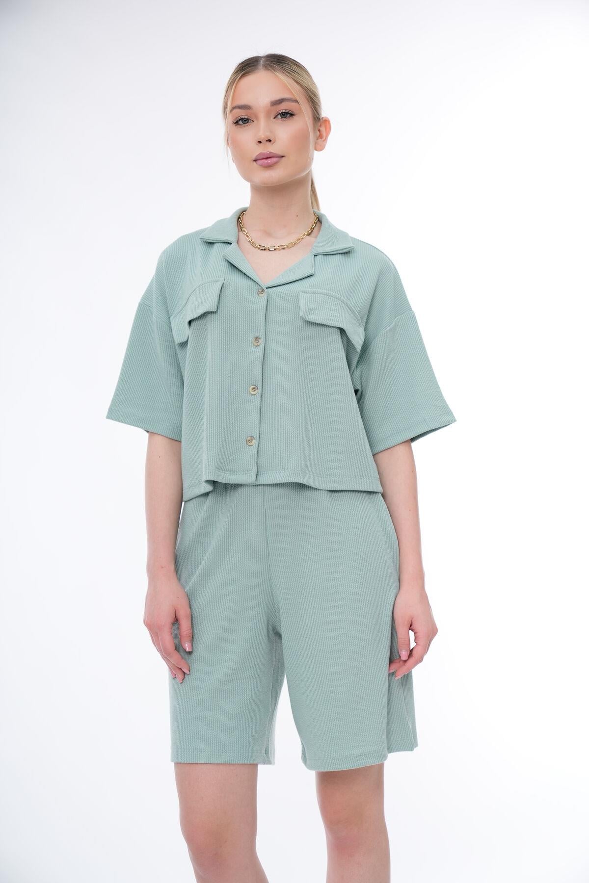 Basic Rahat Kalıp Crop Şort Takım 25044