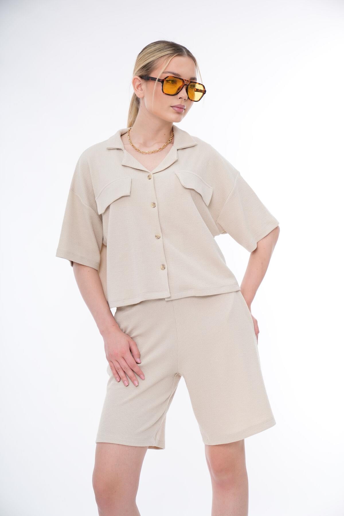 Basic Rahat Kalıp Crop Şort Takım 25044