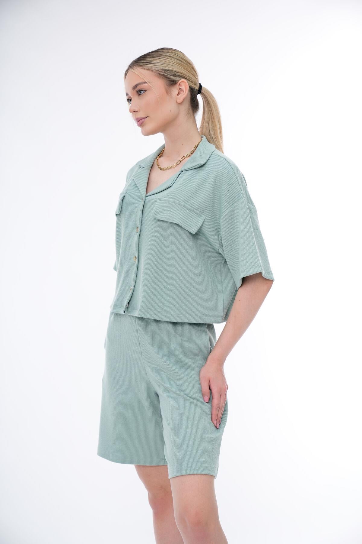 Basic Rahat Kalıp Crop Şort Takım 25044