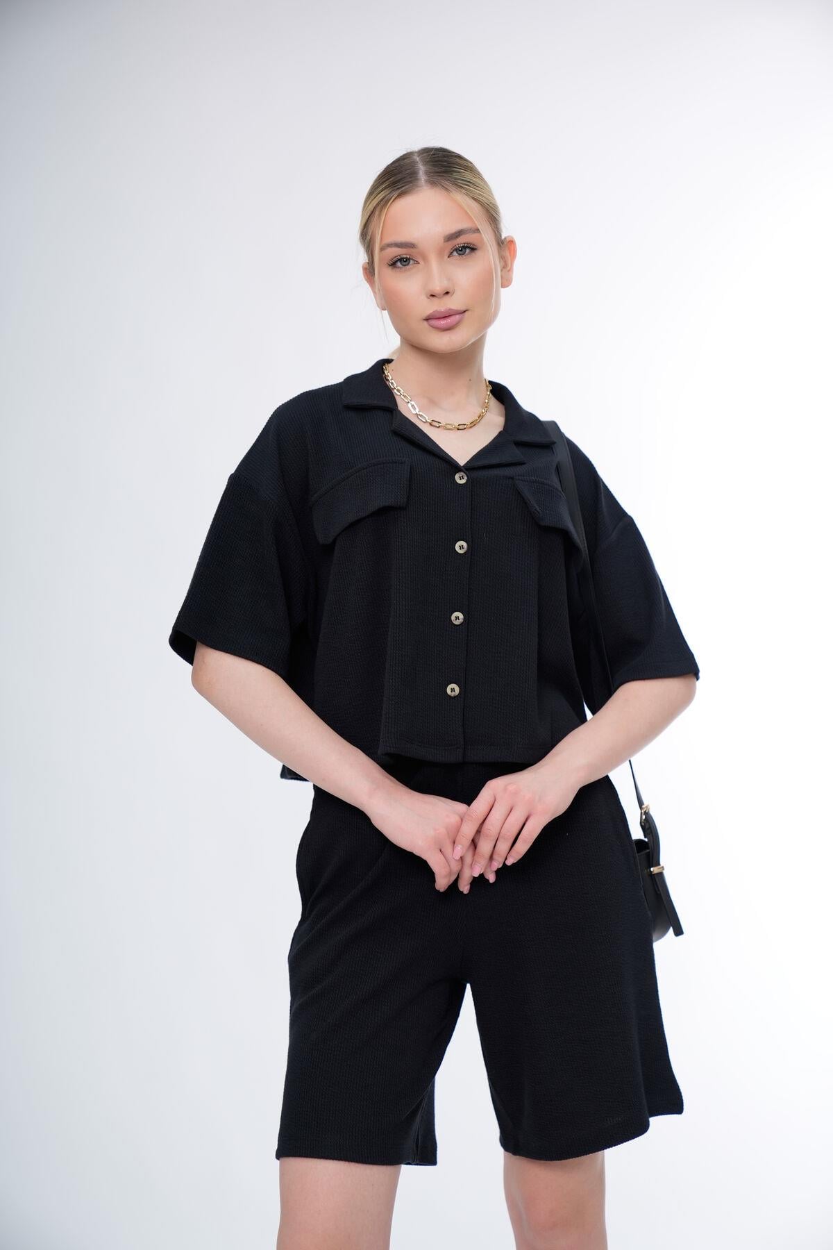 Basic Rahat Kalıp Crop Şort Takım 25044