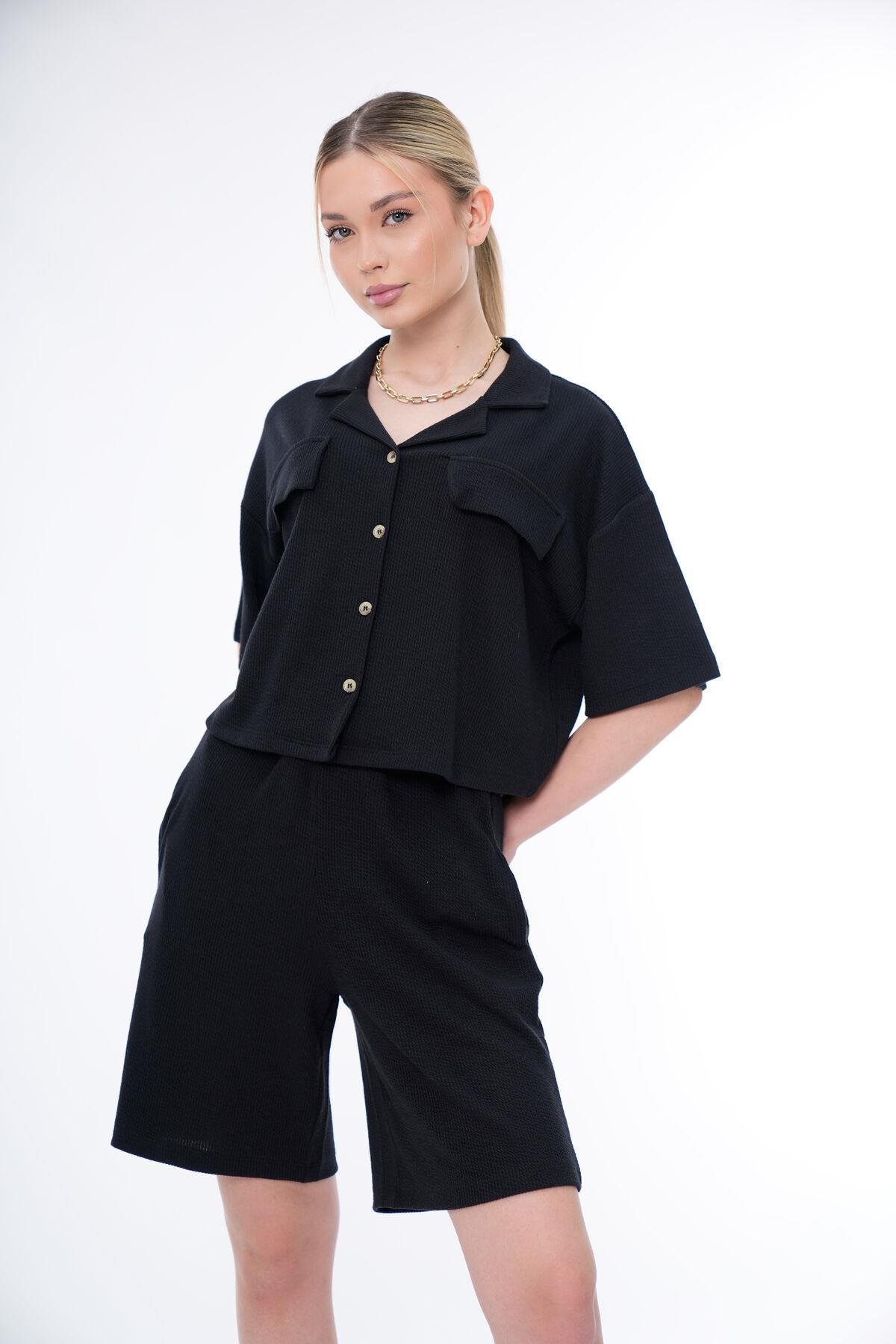 Basic Rahat Kalıp Crop Şort Takım 25044