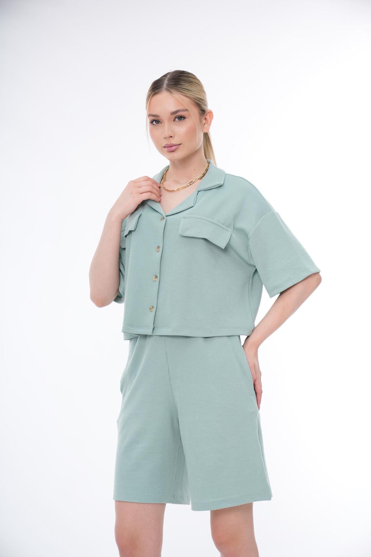 Basic Rahat Kalıp Crop Şort Takım 25044